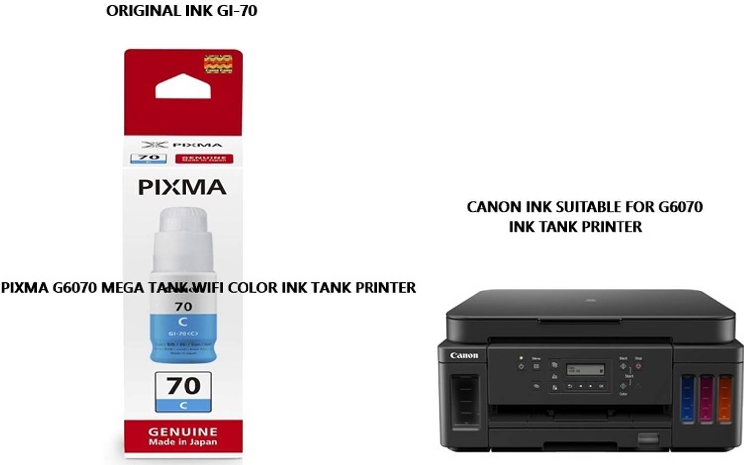 Pixma CANON ORIGINAL INK SUITABLE FOR G6070 MEGA TANK WIFI COLOR Ink Tank printer Cyan Ink Bottle