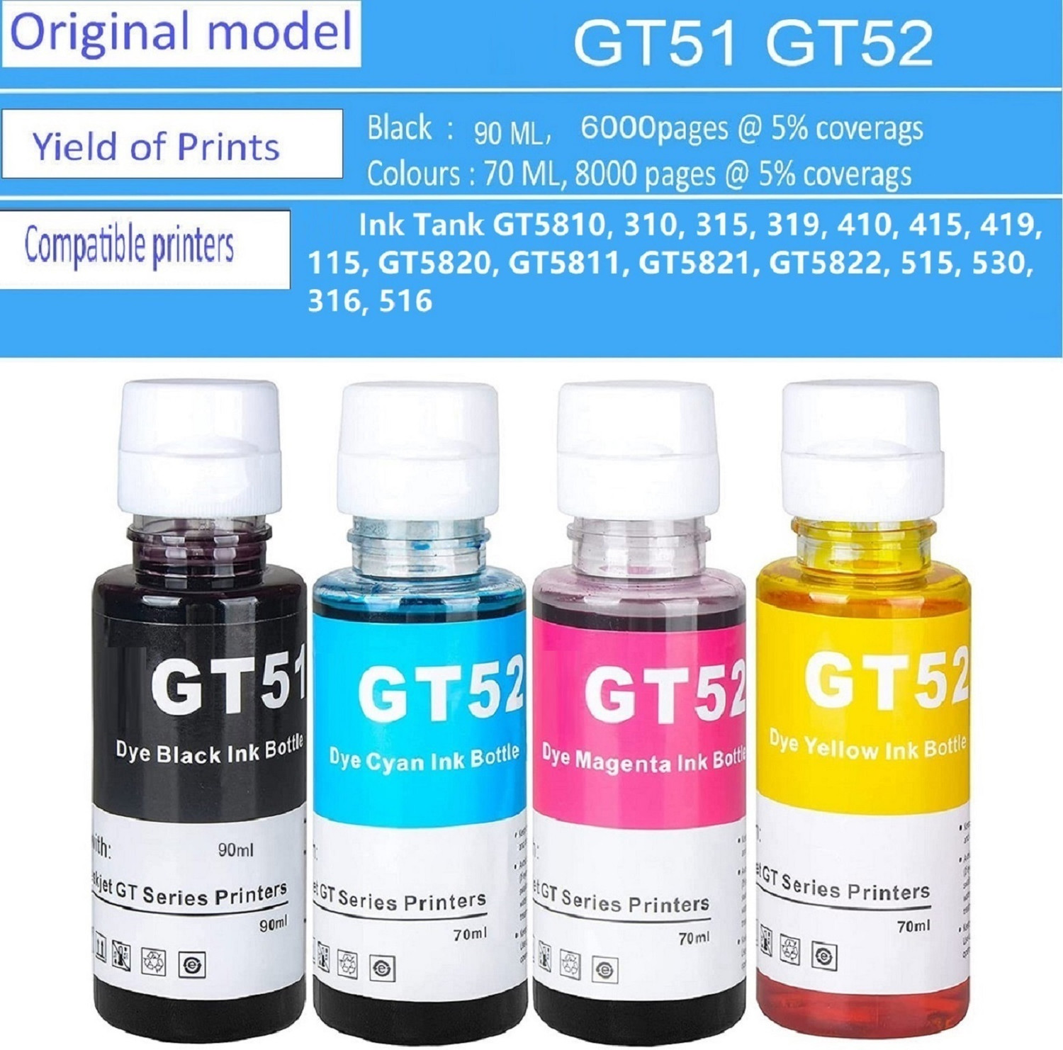 Image of ASV GT51 /GT52 smart tank printer 581,210,525,520,521,585,580,670,530,675,720,750 Tri-Color Ink Bottle