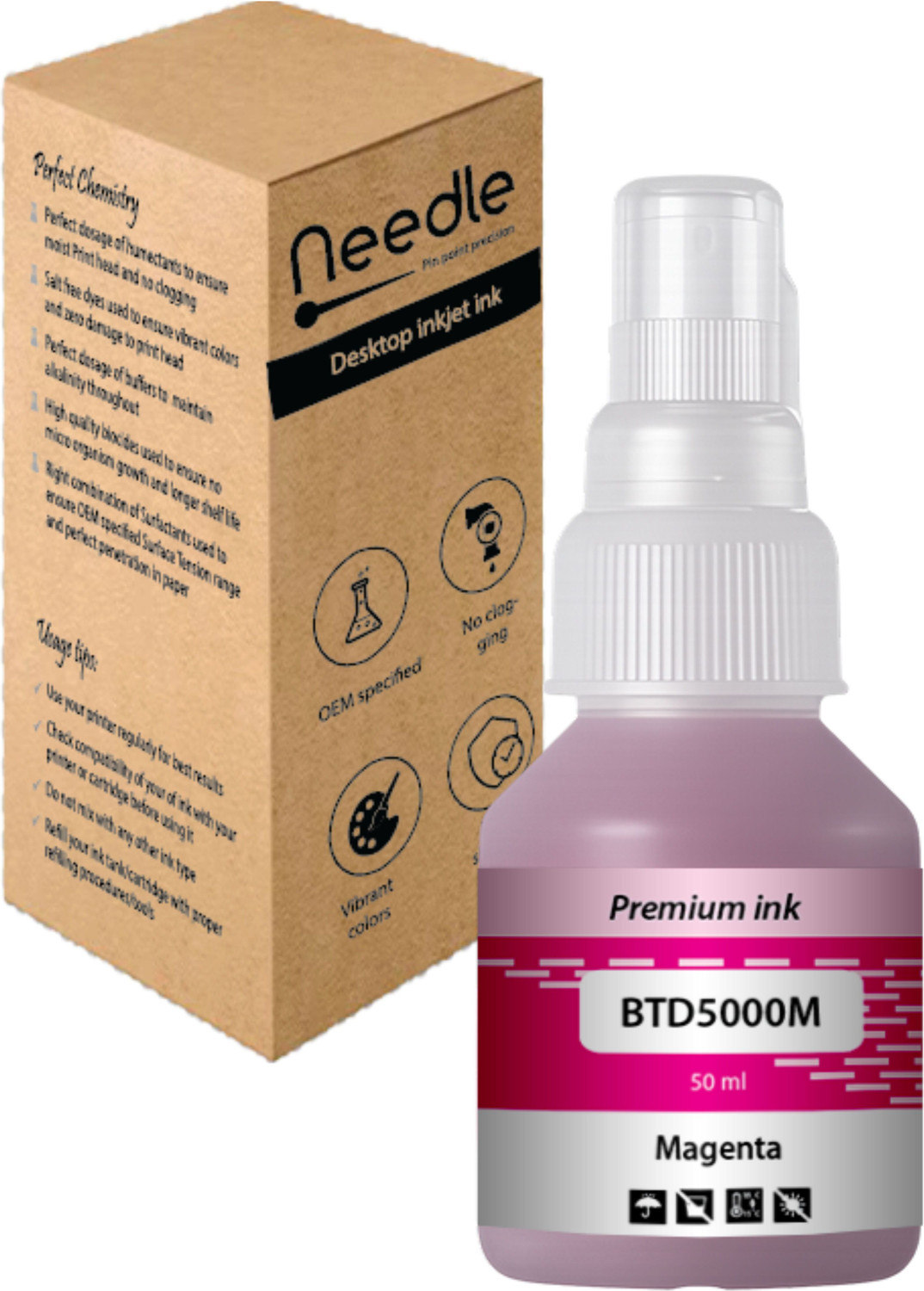 Image of Needle BTD60 /BT5000 for DCP-T310 T220 T420 T510 T520 T700 T4000W Printers 50 gms each Magenta Ink Bottle