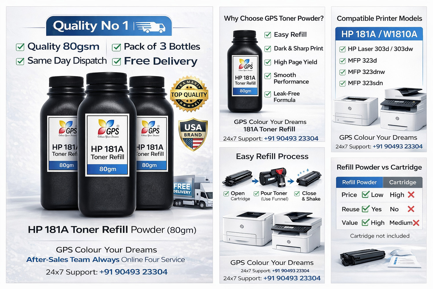 Image of GPS Colour Your Dreams 181A Toner Refill For HP Laser 303d, 303dw, MFP 323d, MFP 323dnw, MFP 323sdn Black Ink Toner Powder