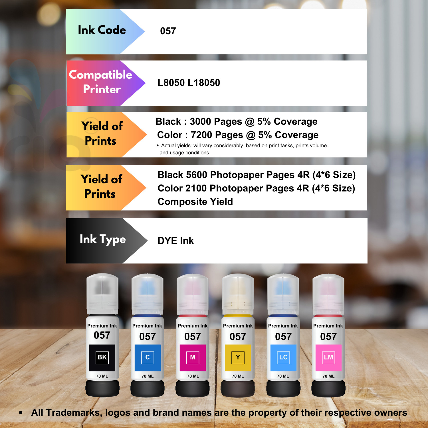 Image of Ravaria L8050, L18050 Printer Compatible Ink Bottle Black + Tri Color Combo Pack Ink Bottle