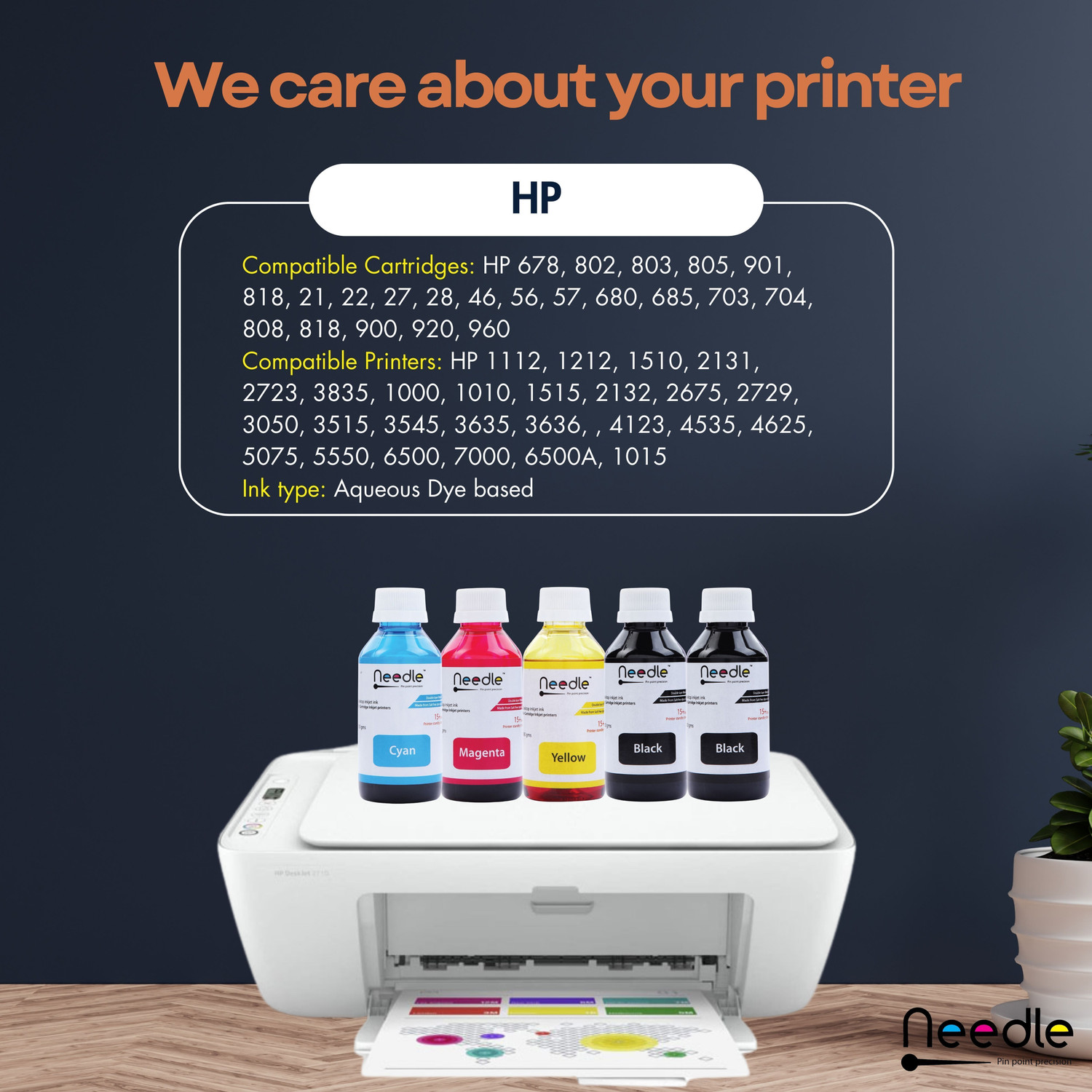 Image of Needle Ink Refill with Suction Tool for Printers 100 gms each Black + Tri Color Combo Pack Ink Bottle