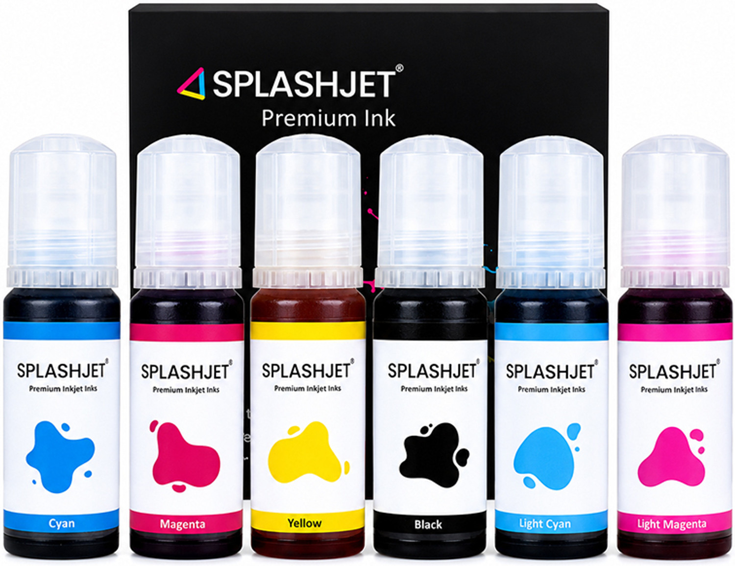 Image of Splashjet 057 Photo Dye Ink for EP L8050 Printer - (70gm x C /M /Y /K /LC /LM) - 503492 Black + Tri Color Combo Pack Ink Bottle