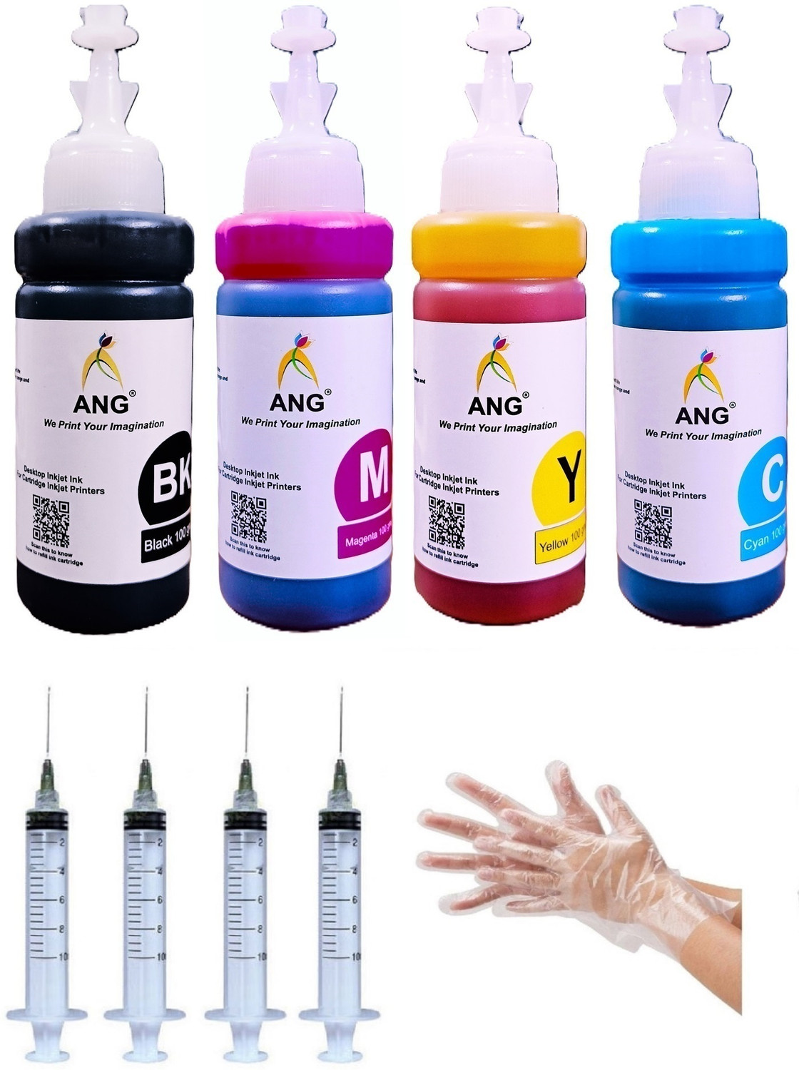 Image of Ang Refill kit For Can- MG3570, TS207, TS307, MX377, MP145 and all other cartridge Black + Tri Color Combo Pack Ink Bottle