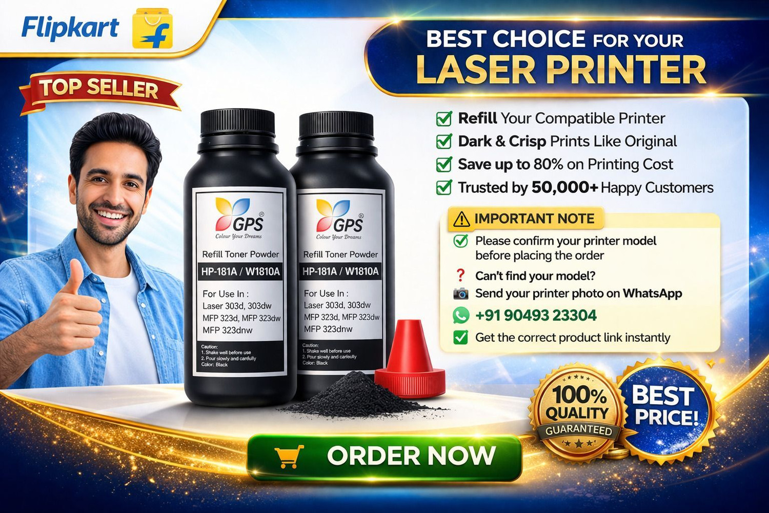 Image of GPS Colour Your Dreams Toner Powder For Hp 166A Toner Cartridge HP Laserjet 1008a,1008w,1188a,1188w, Black Ink Toner Powder