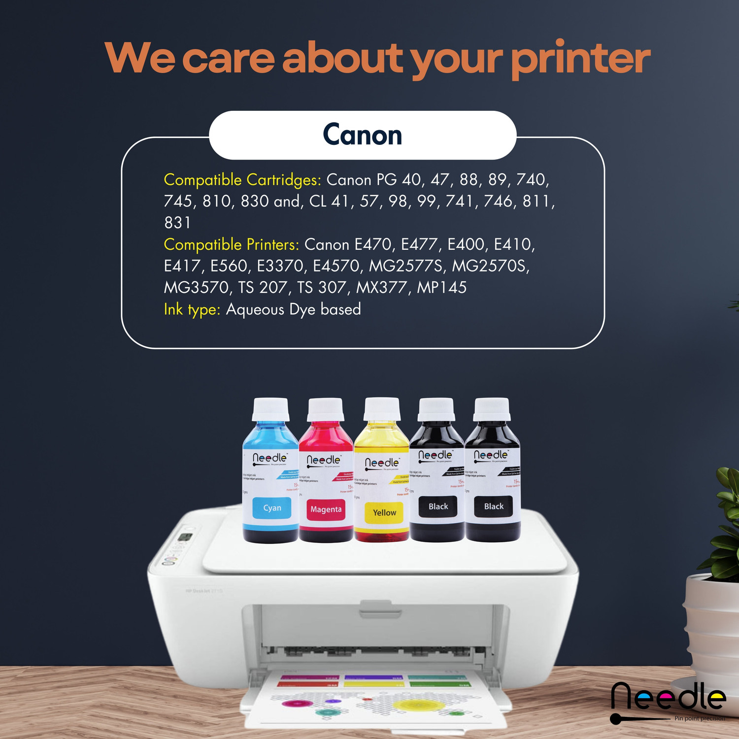 Image of Needle Ink Refill with Suction Tool for Printers 100 gms each Black + Tri Color Combo Pack Ink Bottle
