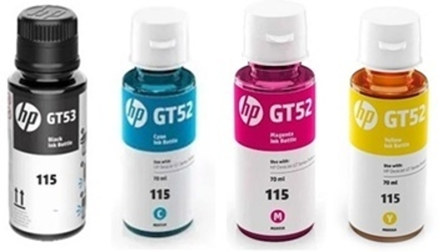 Image of HP ORIGINAL 115 INK BOTTLE COLOR SINGLE FUNCTION COLOR PRINTER FOUR COLOUR Black + Tri Color Combo Pack Ink Bottle