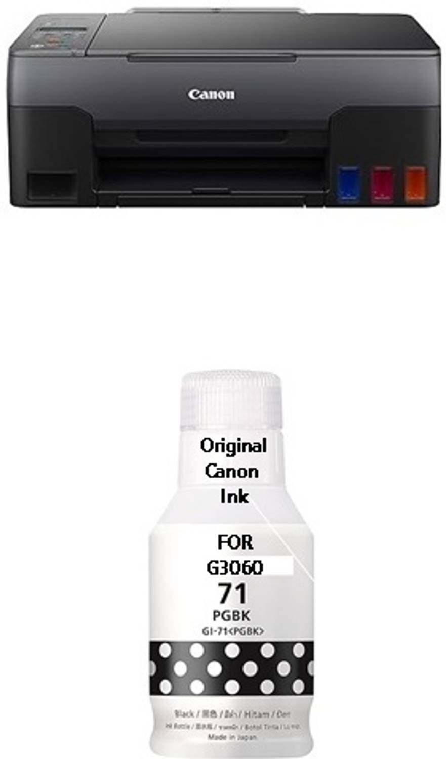 CAANONMEGATANK Original Canon Pixma G3060 All in One Wi-Fi Ink Tank Colour Printer Black Ink Bottle