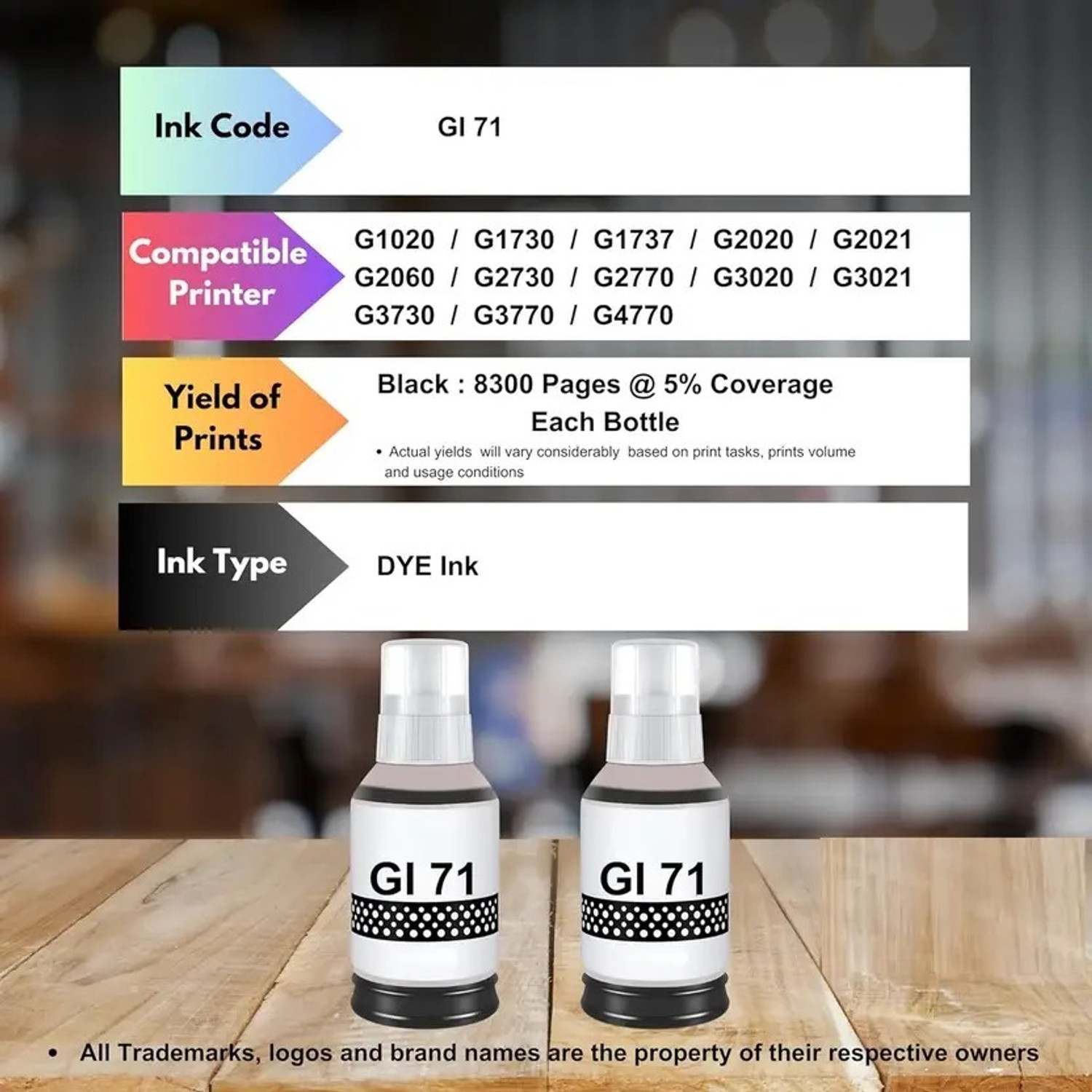 Image of tequo GI 70 /71 Ink For G1737,G2020,G2021,G2060,G3020,G3730,G3770,G4770 Printers Black Ink Bottle
