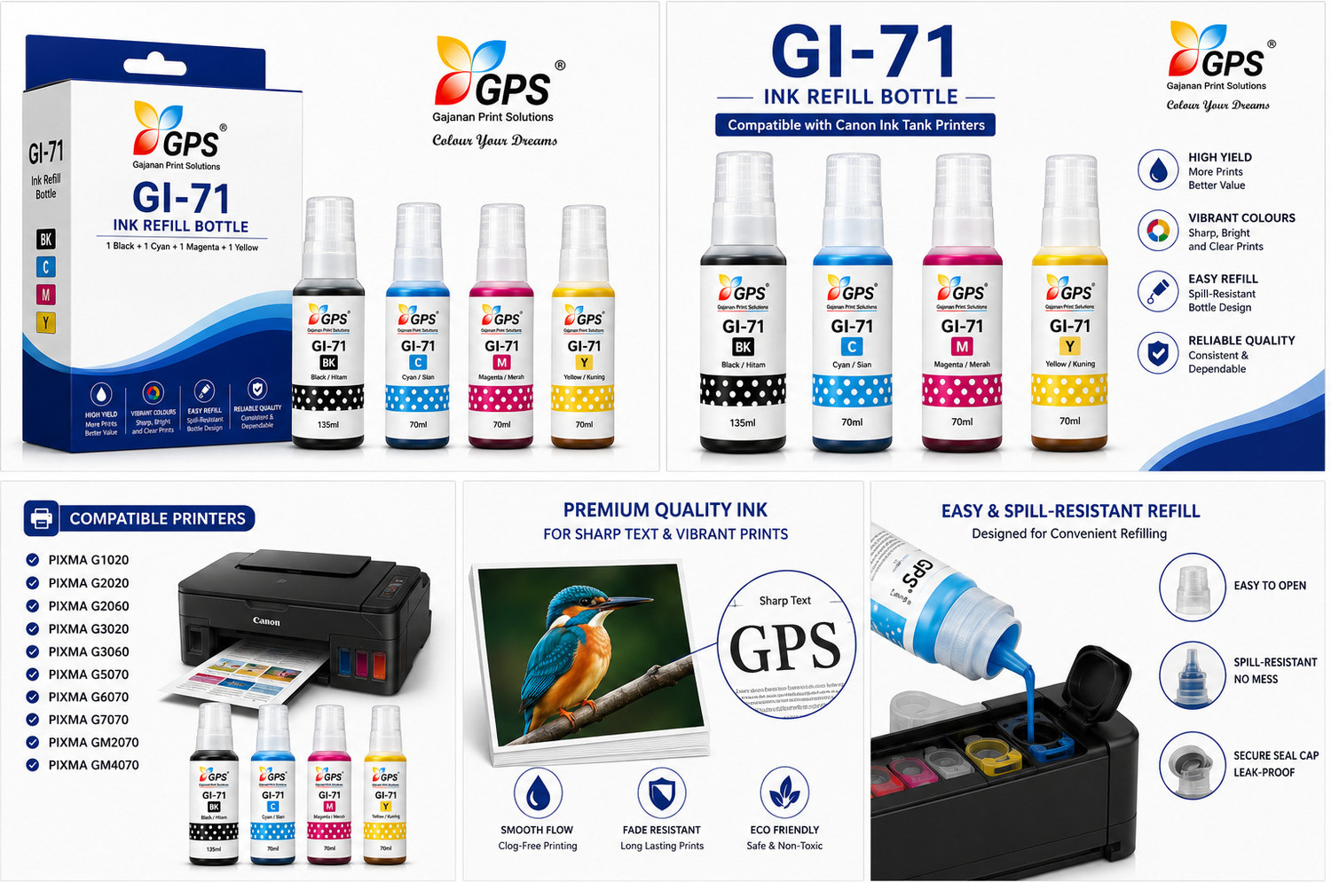 Image of GPS Colour Your Dreams Canon PIXMA G3730 Series Compatible Ink Bottle Set Black - Twin Pack Ink Bottle