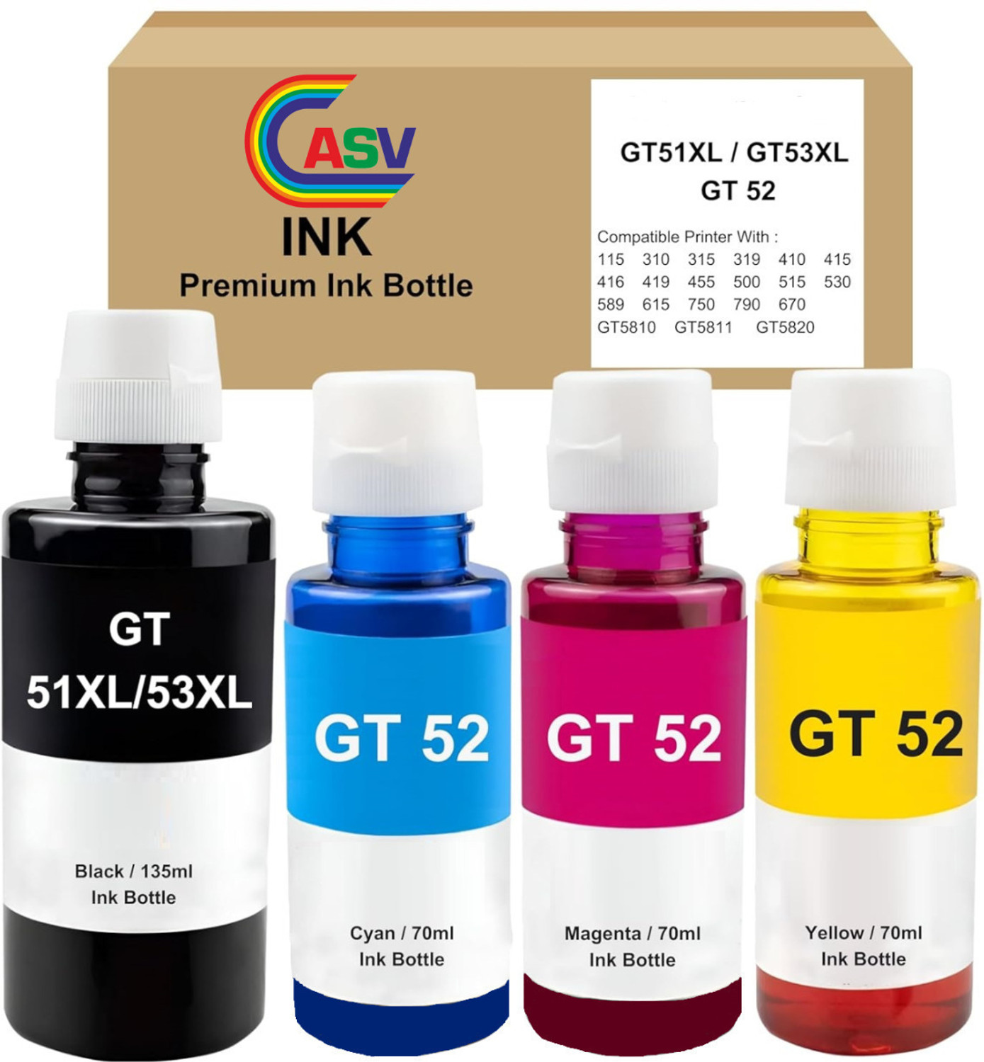 Image of ASV GT53XLsmart tank printer 581,210,525,520,521,585,580,670,530,675,720,750,790 Black + Tri Color Combo Pack Ink Bottle