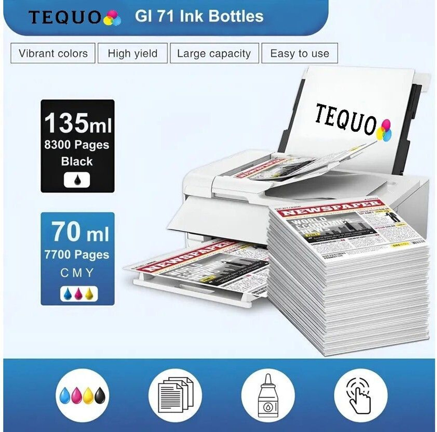 Image of tequo GI 70 /71 Ink For G1737,G2020,G2021,G2060,G3020,G3730,G3770,G4770 Printers Black + Tri Color Combo Pack Ink Bottle