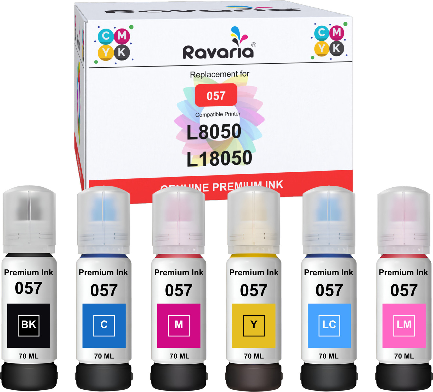 Image of Ravaria L8050, L18050 Printer Compatible Ink Bottle Black + Tri Color Combo Pack Ink Bottle