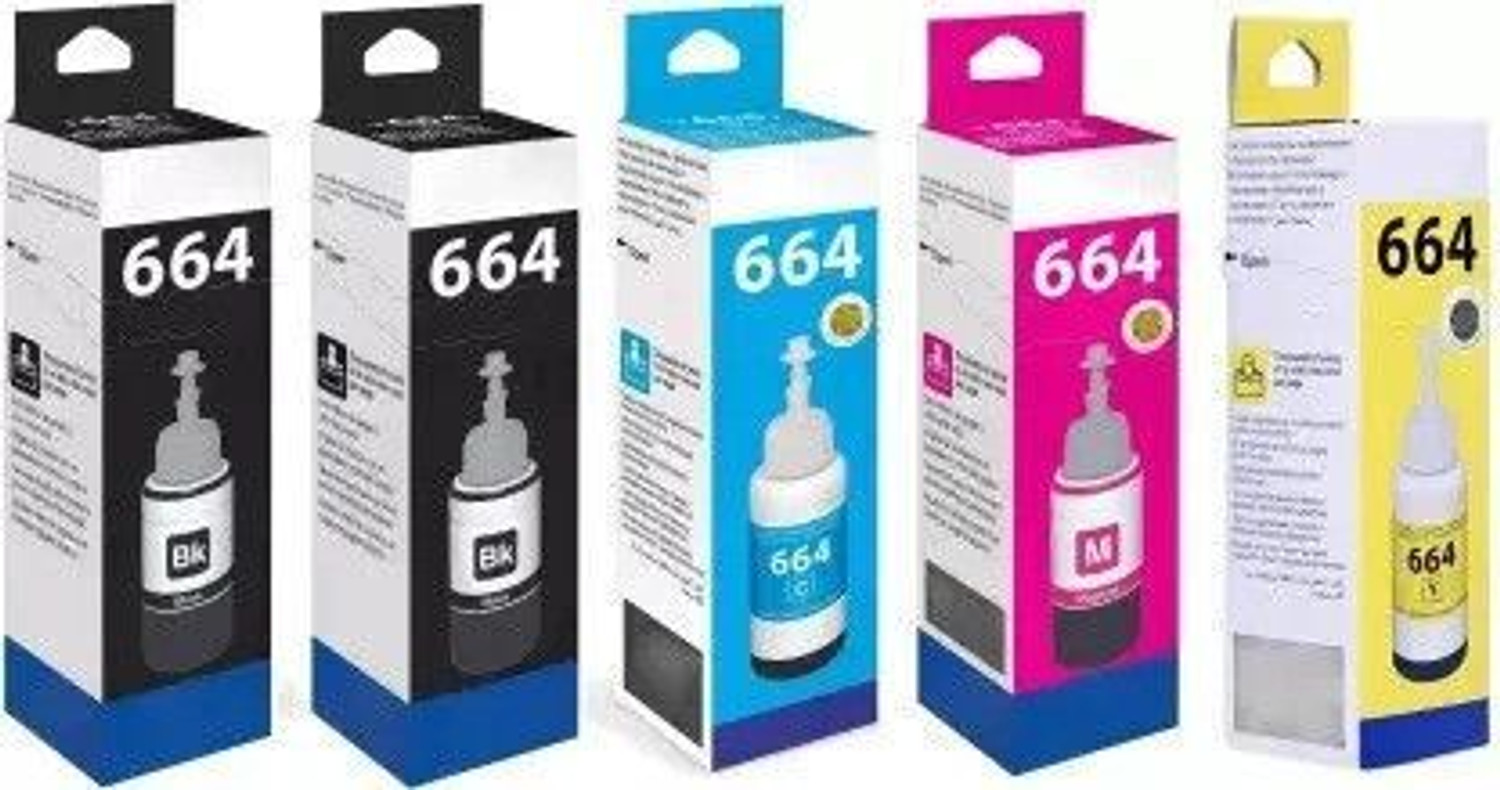 Image of CHAWDA 664 Ink Compatible With L100 , L110 , L130 , L200, L300 Black + Tri Color Combo Pack Ink Bottle