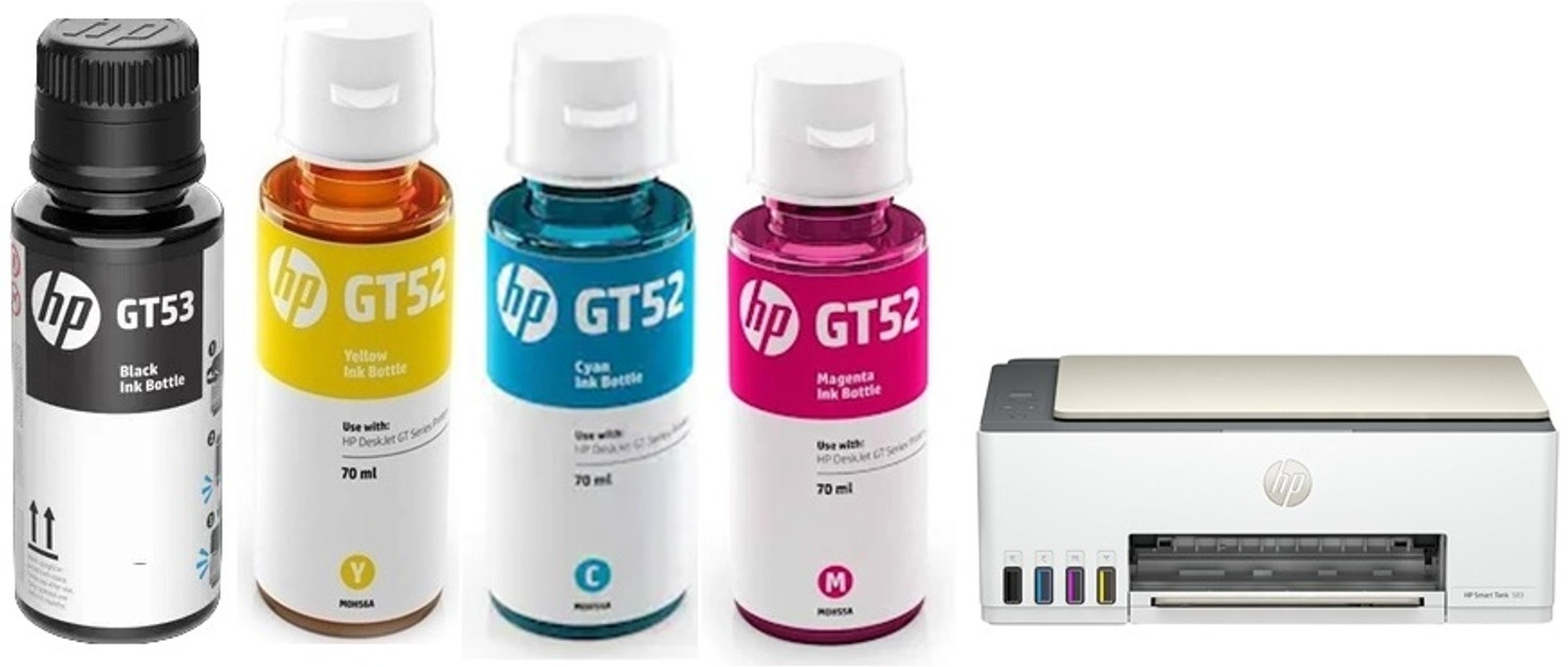 Image of HP Original Ink For HP 583 Smart Tank All-in-one Multi-Function Wifi Colour Printer Black + Tri Color Combo Pack Ink Bottle
