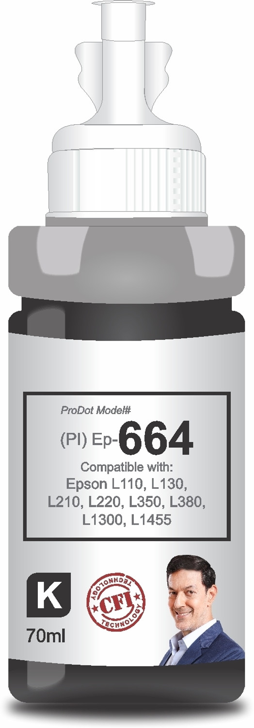Image of PRODOT Ep 664 Inkjet Ink Refill Compatible with Epson L100, L130, L210, L220, L300 Black Ink Bottle