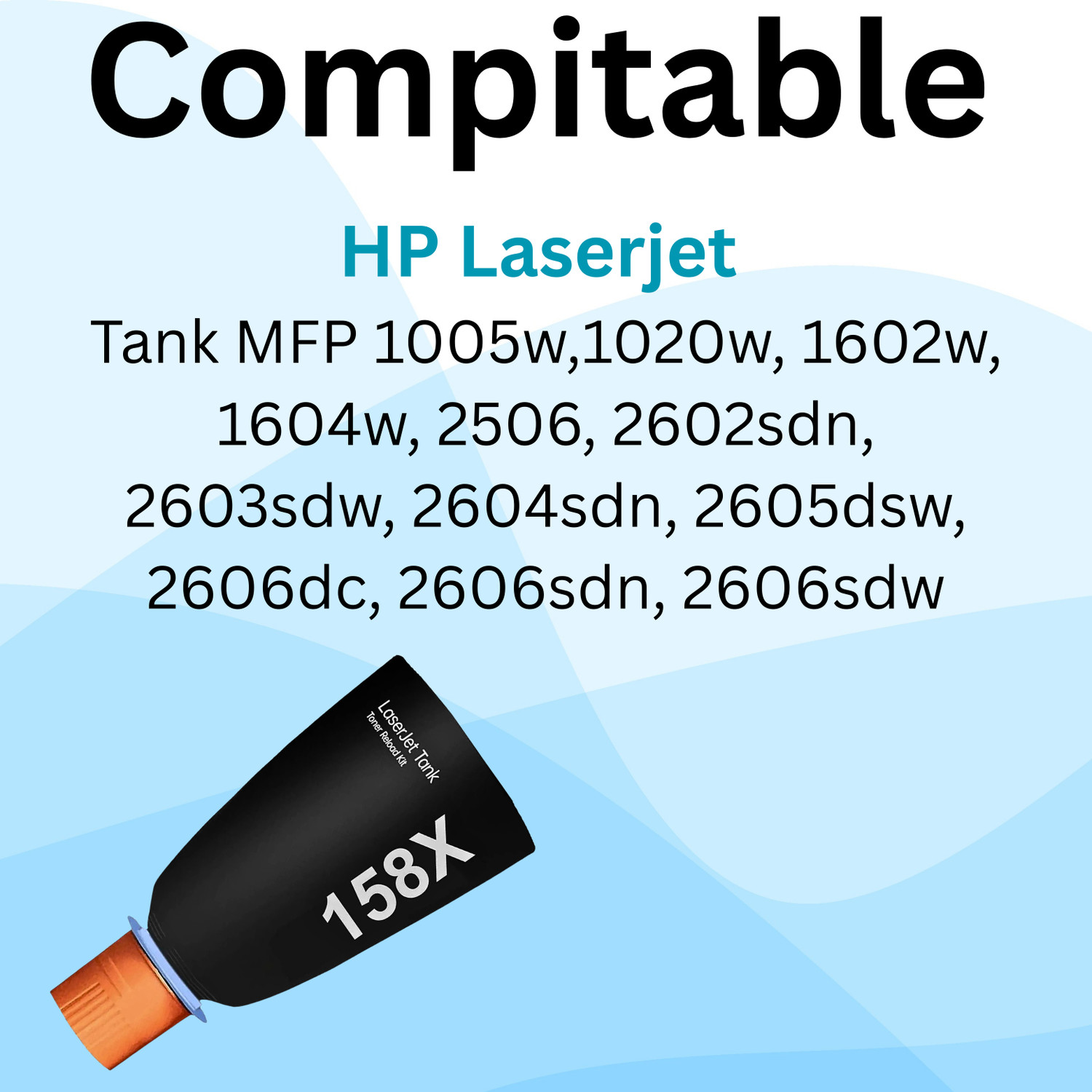 Image of MITU POCIER 158X Toner Reload Kit (PACK 2) for HP Laserjet Tank 1005w, 1020w, MFP 2606sdw Black Ink Toner