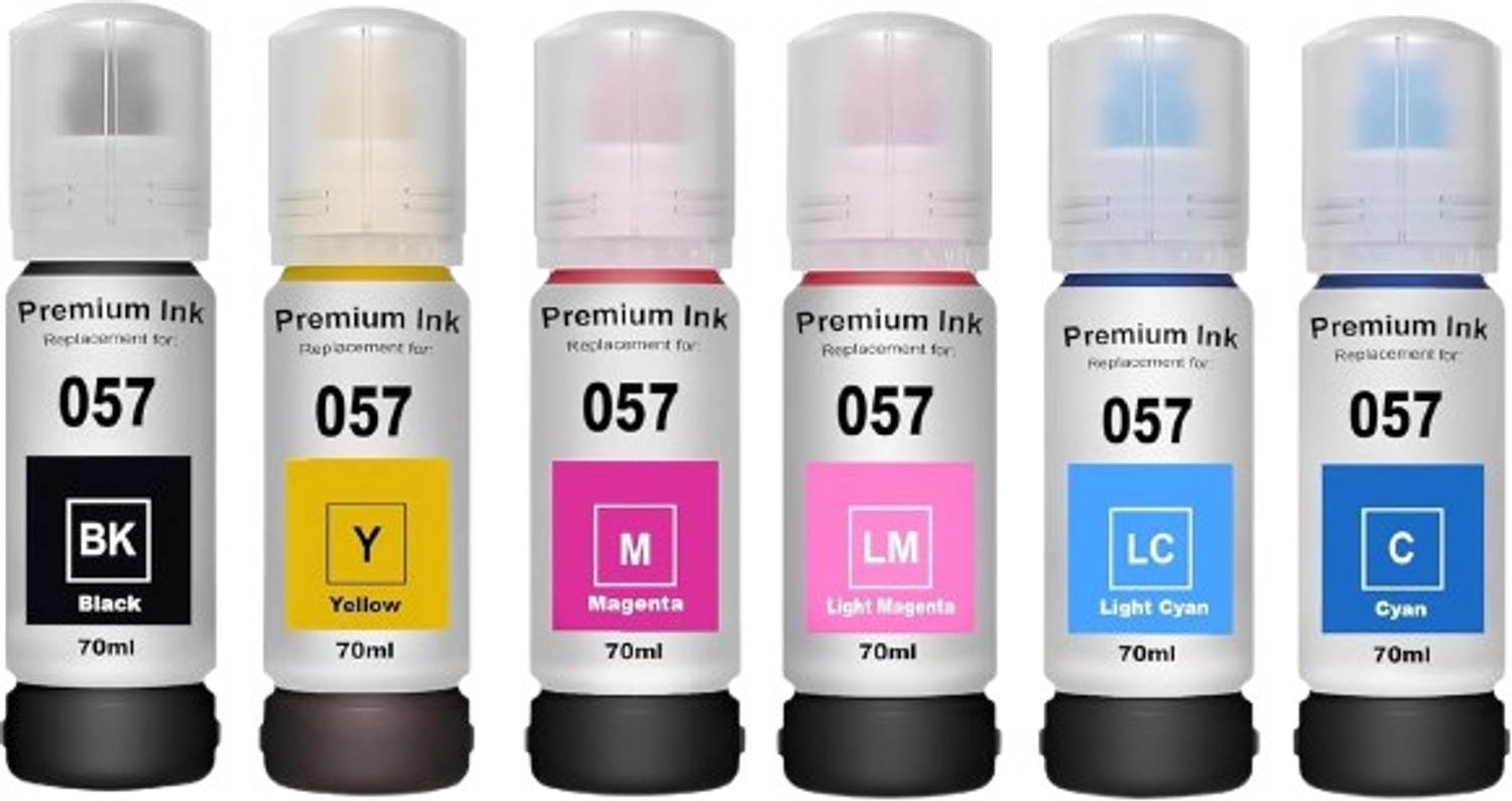 ASV 057 Refill Ink Suitable for L8050, L18050, L8150W Printers, C/M/Y/Bk/LC/LM (70ml Black + Tri Color Combo Pack Ink Bottle