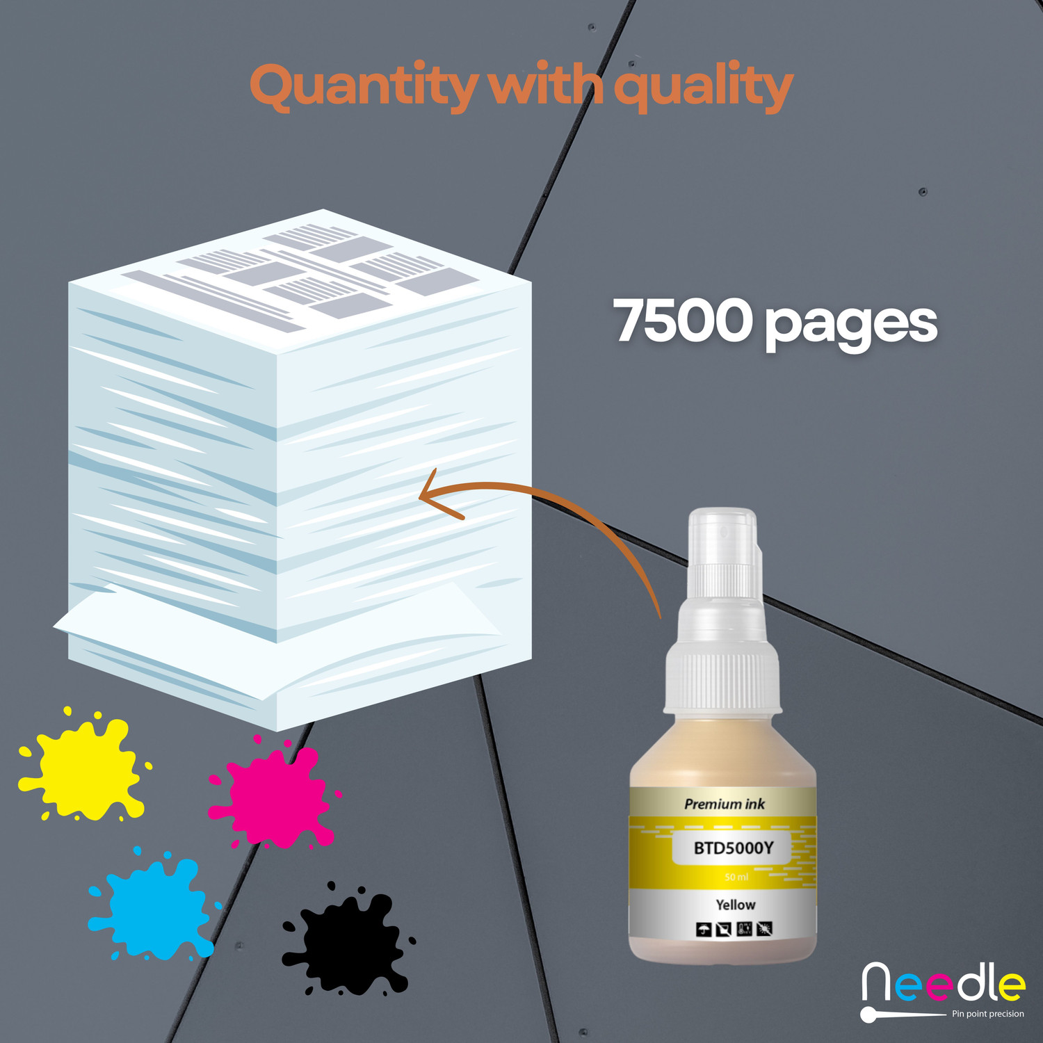 Image of Needle BTD60 /BT5000 for DCP-T310 T220 T420 T510 T520 T700 T4000W Printers 50 gms each Yellow Ink Bottle