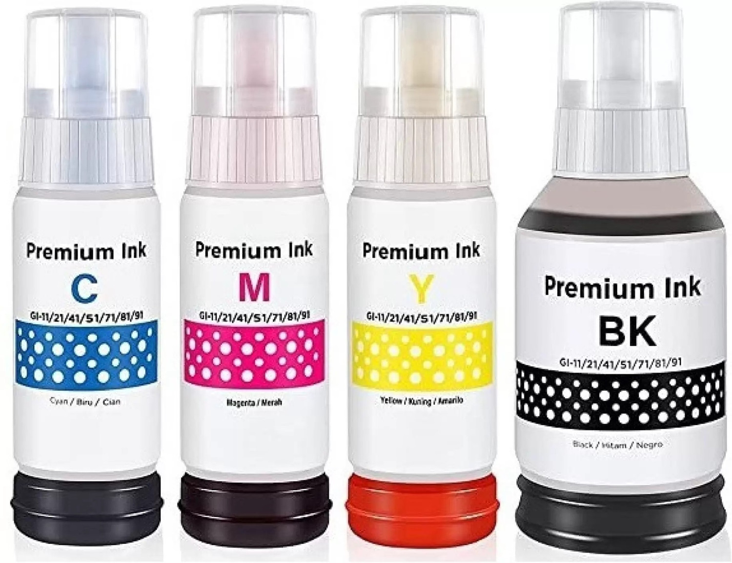 Image of kalar GI 71 Ink For Cn G1020,G2020,G2021,G2060,G2730,G2770,G3020,G3770,G4770 Printer Black + Tri Color Combo Pack Ink Bottle