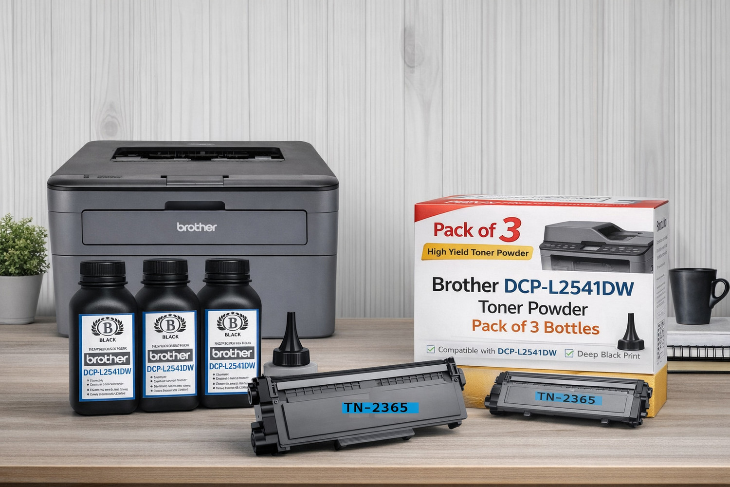 Image of Black Brother DCP-L2541DW Toner Refill Powder 100g (Pack of 3) Compatible with TN-2365 Black Ink Toner Powder