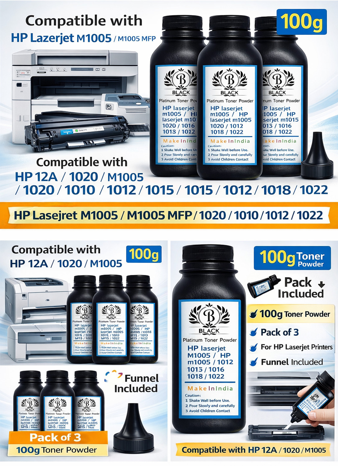 Image of Black HP Laserjet M1005 Multifunction Laser Printer Comptible Toner Cartridge Black - Twin Pack Ink Toner Powder