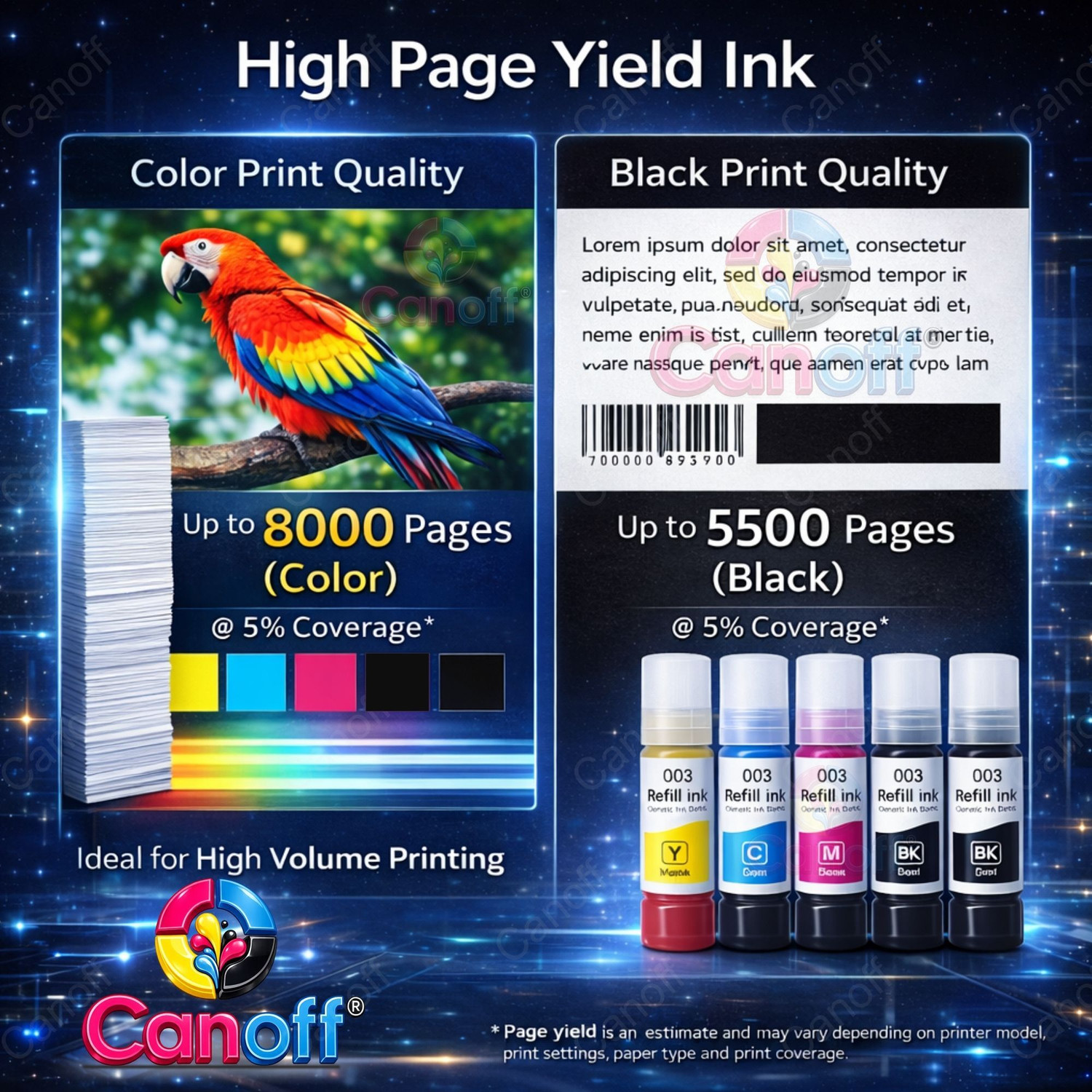 Image of canoff 003 ink For L3200,L3210,L3211,L3215,L3216,L3250,L3252 Printers Black + Tri Color Combo Pack Ink Bottle