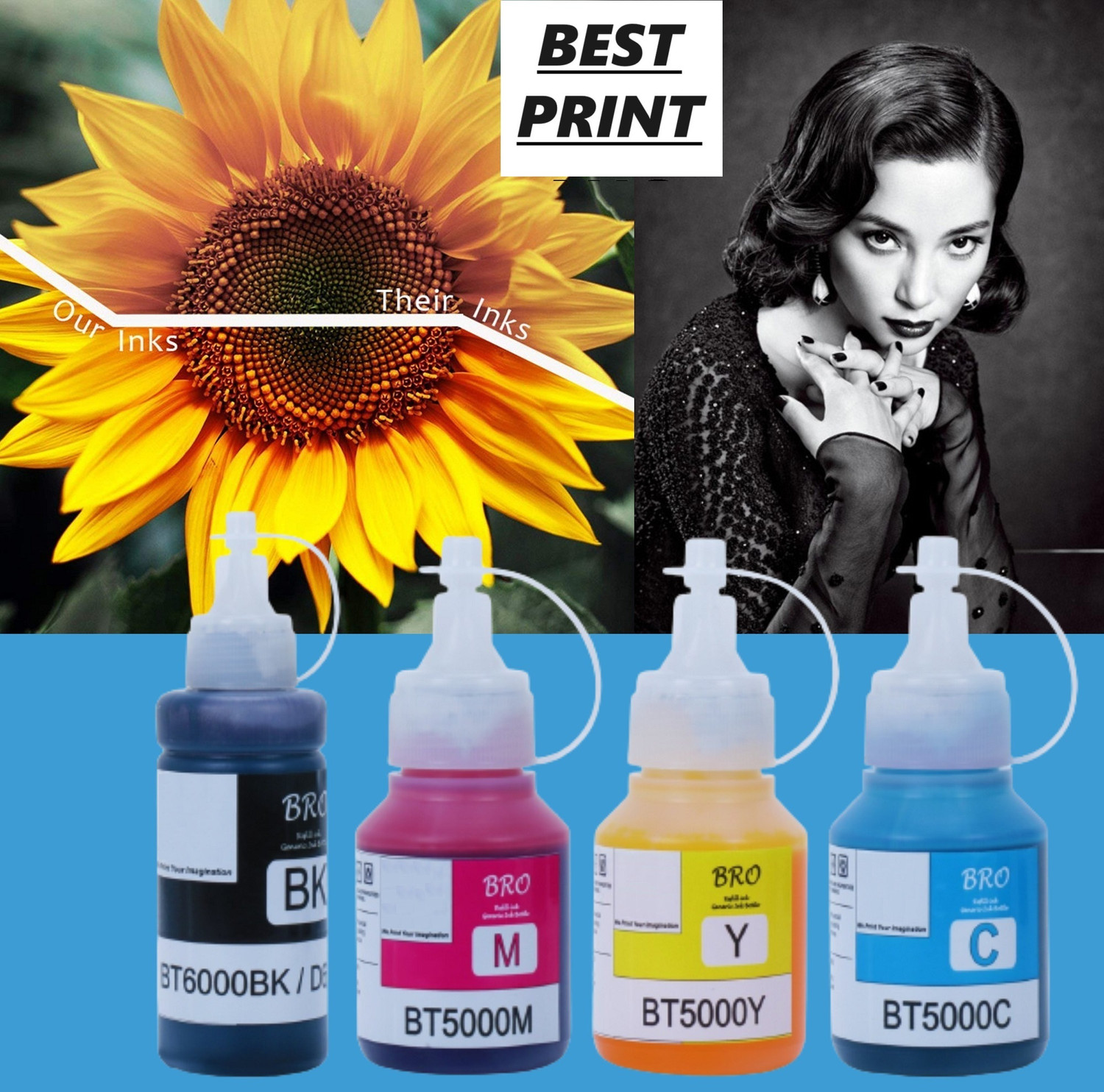 Image of BESTPRINT Ink For BROTHER DCP T300, T310W, T500W, T510W, T700W, T710W, T800W, T810W Black + Tri Color Combo Pack Ink Bottle