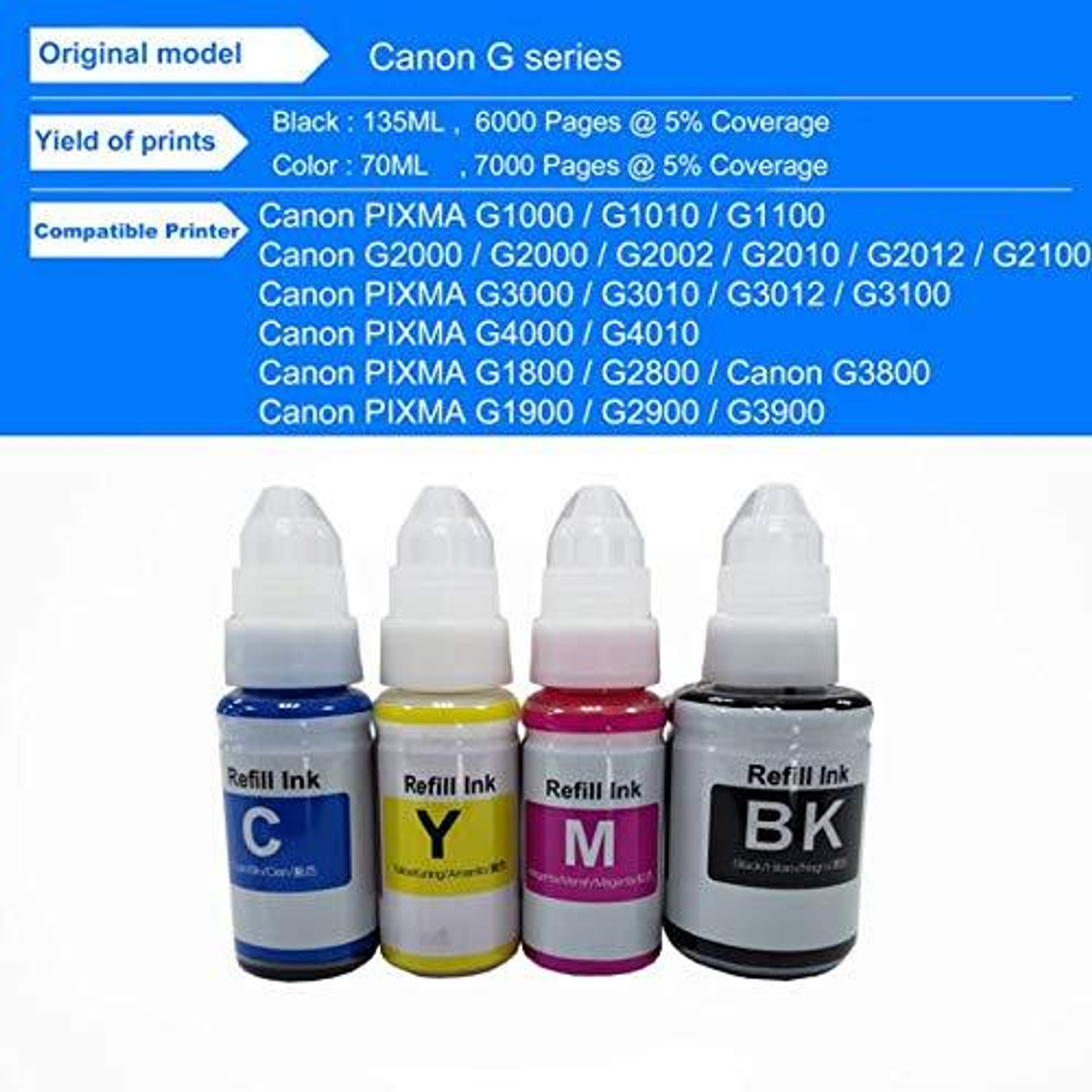 Image of PRINTER PARTNER Can Ink Bottle for PIXMA GI-790-G1000,G2000,G3000,G4000,G2010,G3010 Pack of 4 Tri-Color Ink Bottle