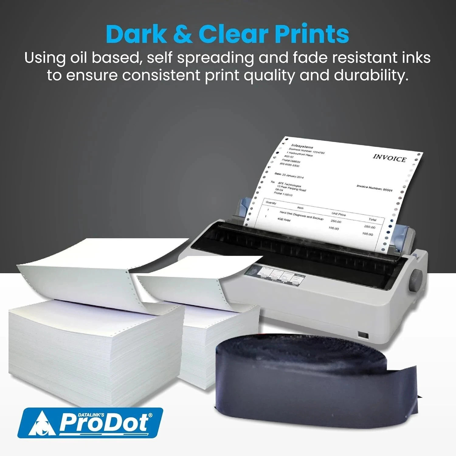 Image of PRODOT EX-1000 (12.7 x 10 Mtr) Ribbon for Dot Matrix Printer Cartridge Black Ink Cartridge