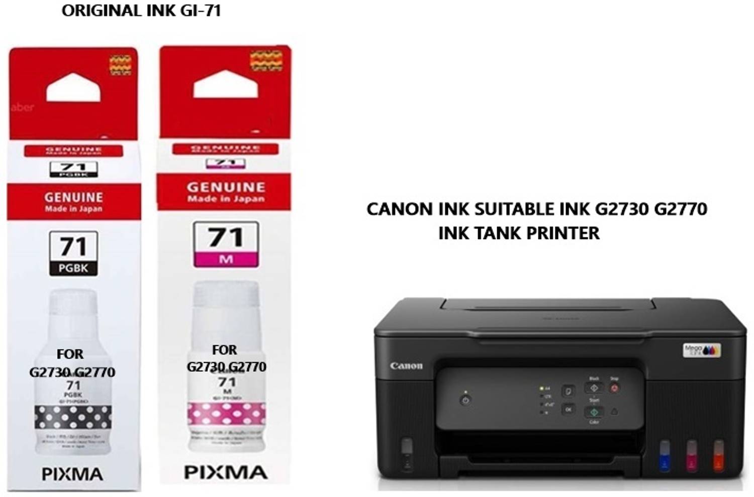 Pixma CANON ORIGINAL INK SUITABLE FOR G2730 G2770 Ink Tank printer Black & Magenta Ink Bottle