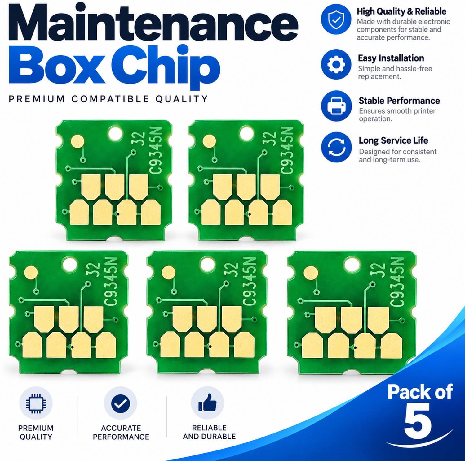 wetech C9345 Maintenance Box Chip (5PCS) For L8050, L18050, L15160, ET-5800/ET-16600 Green Ink Toner