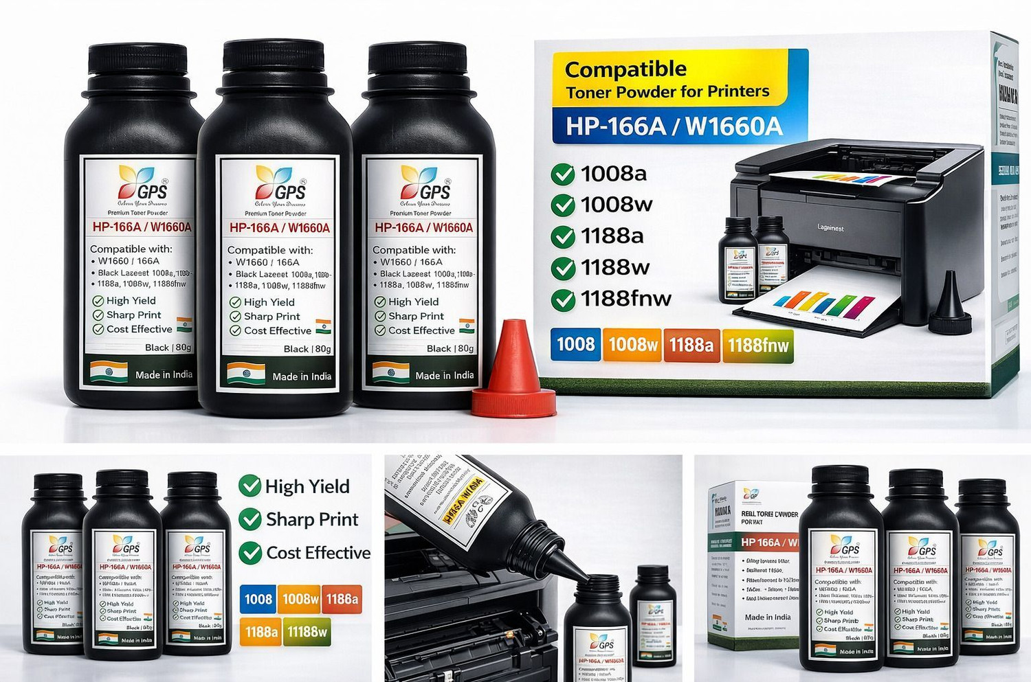 Image of GPS Colour Your Dreams Toner Powder For Hp 166A Toner Cartridge HP Laserjet 1008a,1008w,1188a,1188w, Black Ink Toner Powder