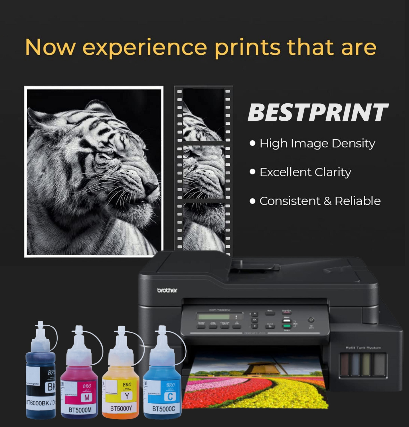 Image of BESTPRINT Ink For BROTHER DCP T300, T310W, T500W, T510W, T700W, T710W, T800W, T810W Black + Tri Color Combo Pack Ink Bottle