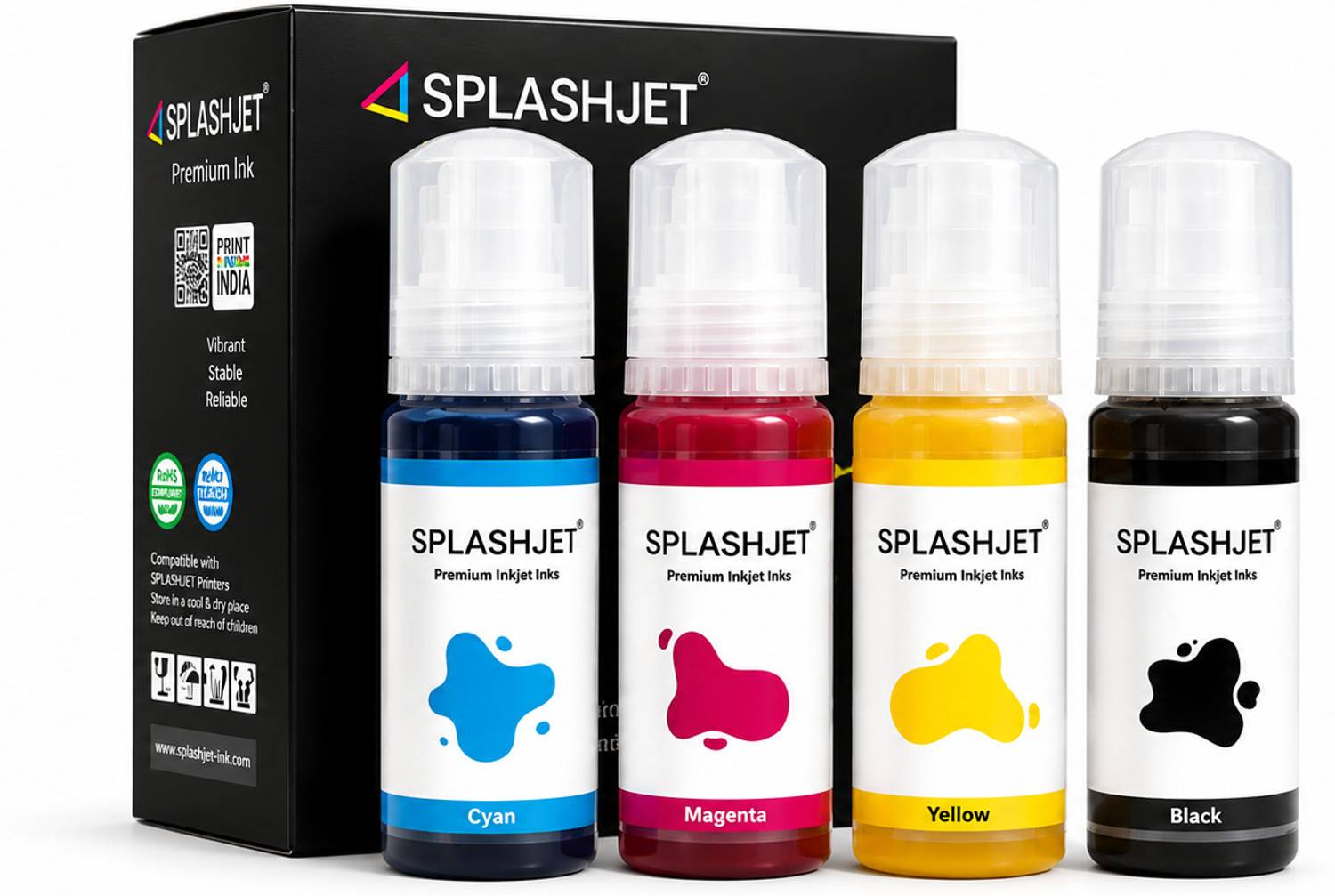 Splashjet Sublimation Ink for Ep L3110, L3101, L3115 Printer - (70gm x 4 Color) - 501864 Black + Tri Color Combo Pack Ink Bottle
