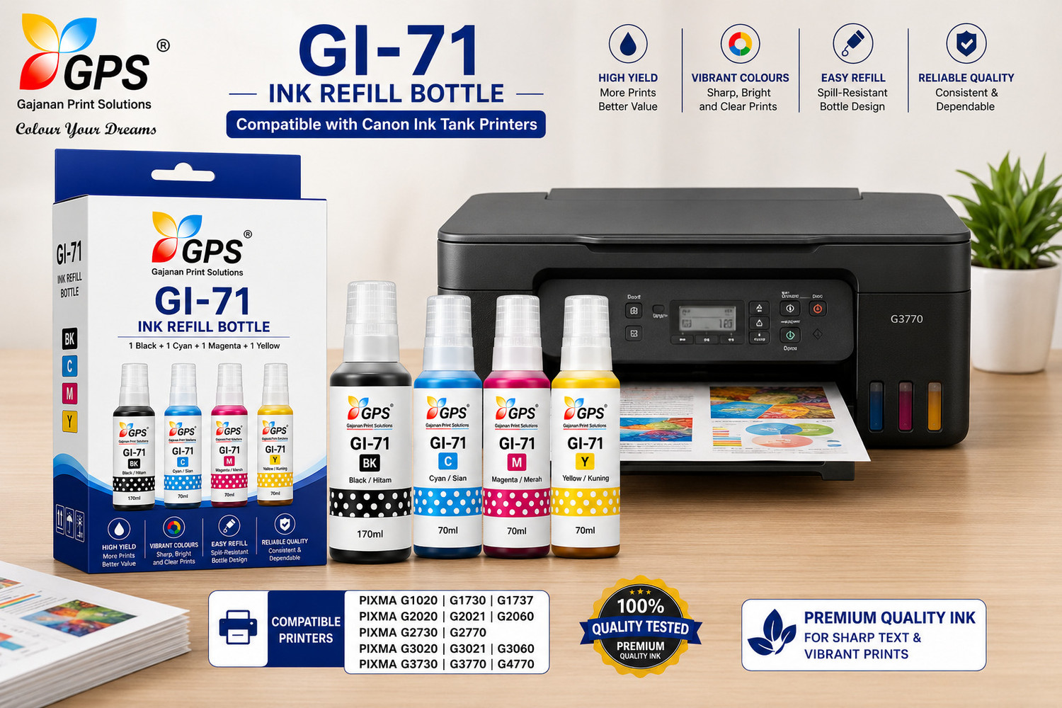 Image of GPS Colour Your Dreams Canon PIXMA G3730 Series Compatible Ink Bottle Set Black - Twin Pack Ink Bottle