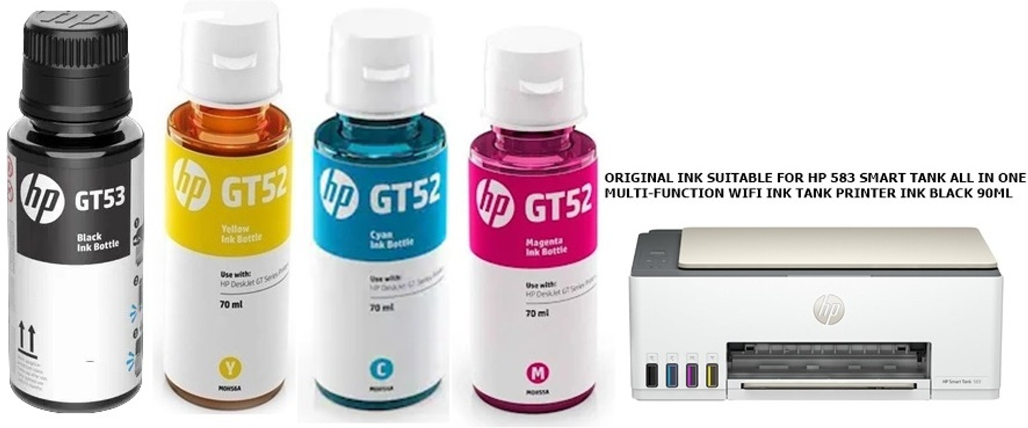 Image of HP Original Ink For HP 583 Smart Tank All-in-one Multi-Function Wifi Colour Printer Black + Tri Color Combo Pack Ink Bottle