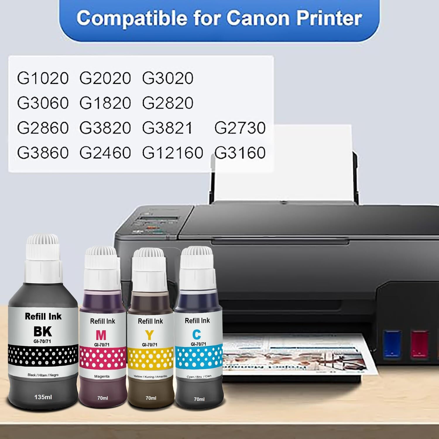 Image of Gedi GI71 Refill Ink for Canon G1020,G2020,G2021,G2060,G2730,G3020,G3021 Printer Black Ink Bottle