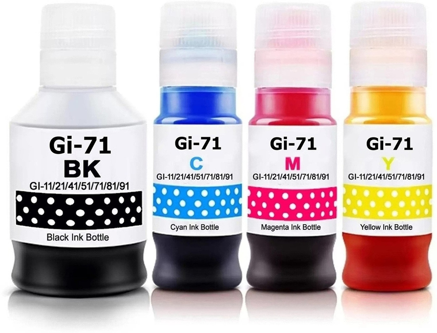Image of kalar Ink Refill for Canon GI 71 G1020,G2020,G2021,G2060,G3020,G2021,G3060 Black + Tri Color Combo Pack Ink Bottle