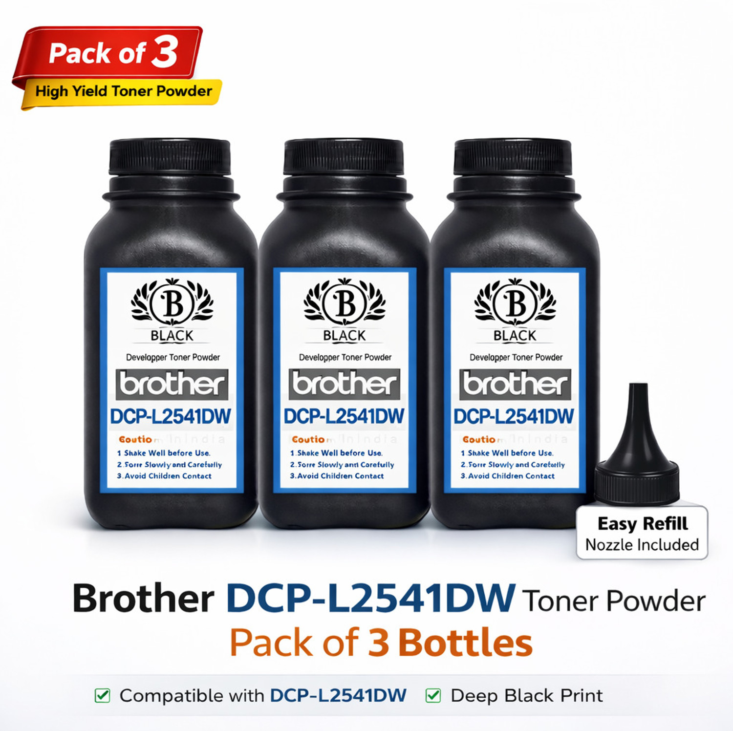 Image of Black Brother DCP-L2541DW Toner Refill Powder 100g (Pack of 3) Compatible with TN-2365 Black Ink Toner Powder