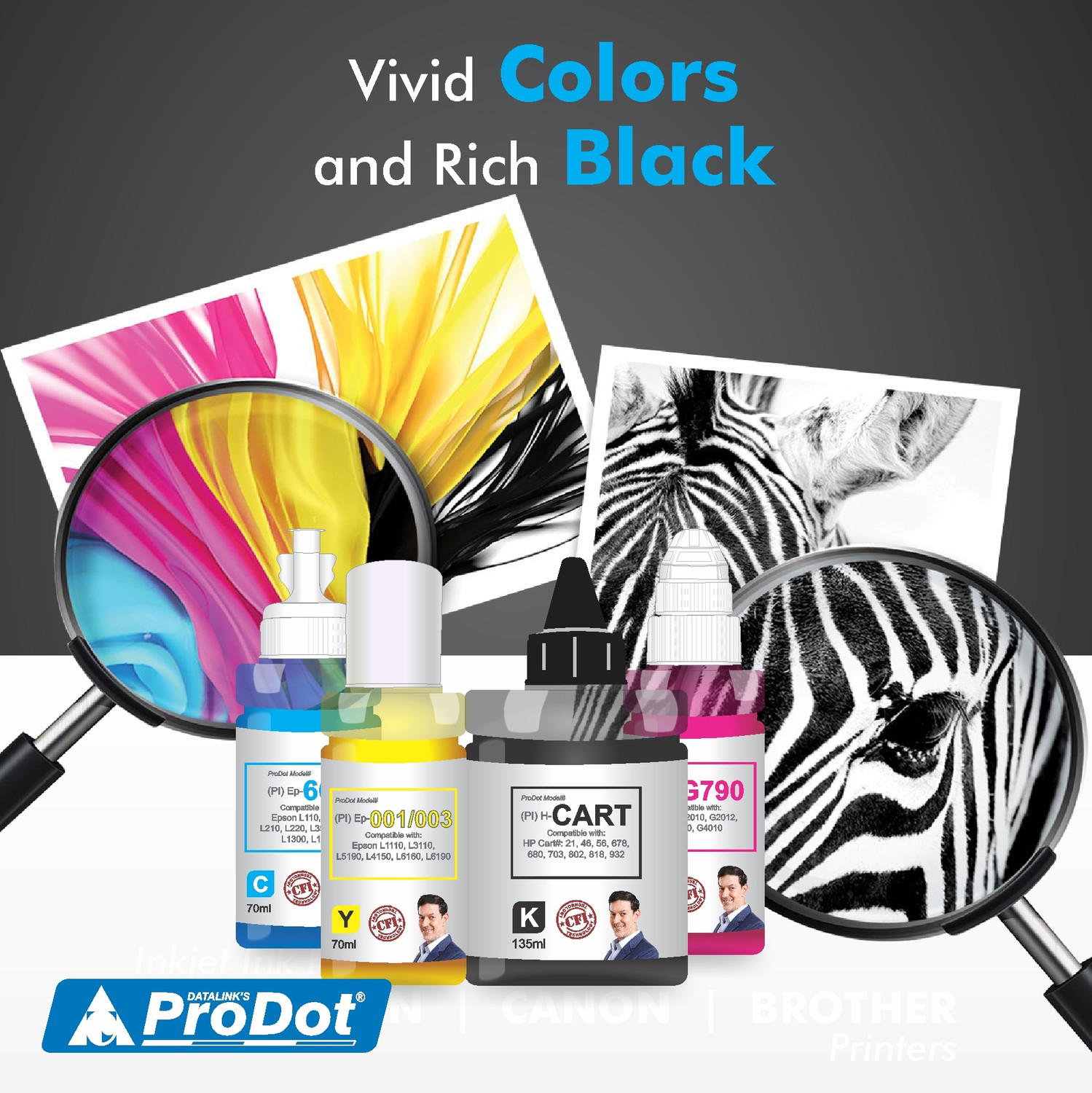 Image of PRODOT Ep 664 Inkjet Ink Refill Compatible with Epson L100, L130, L210, L220, L300 Tri-Color Ink Bottle