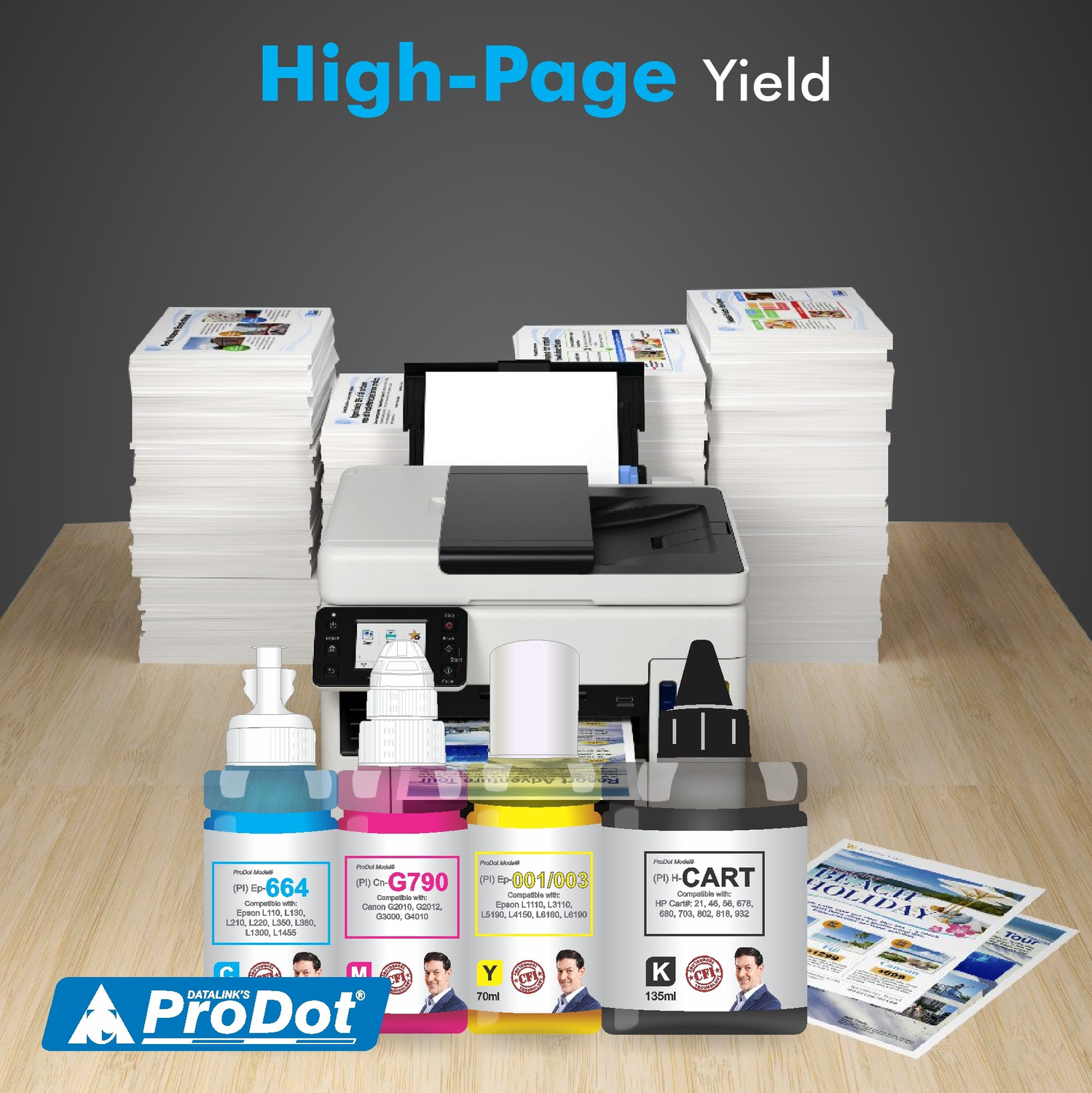 Image of PRODOT Ep 664 Inkjet Ink Refill Compatible with Epson L100, L130, L210, L220, L300 Black Ink Bottle
