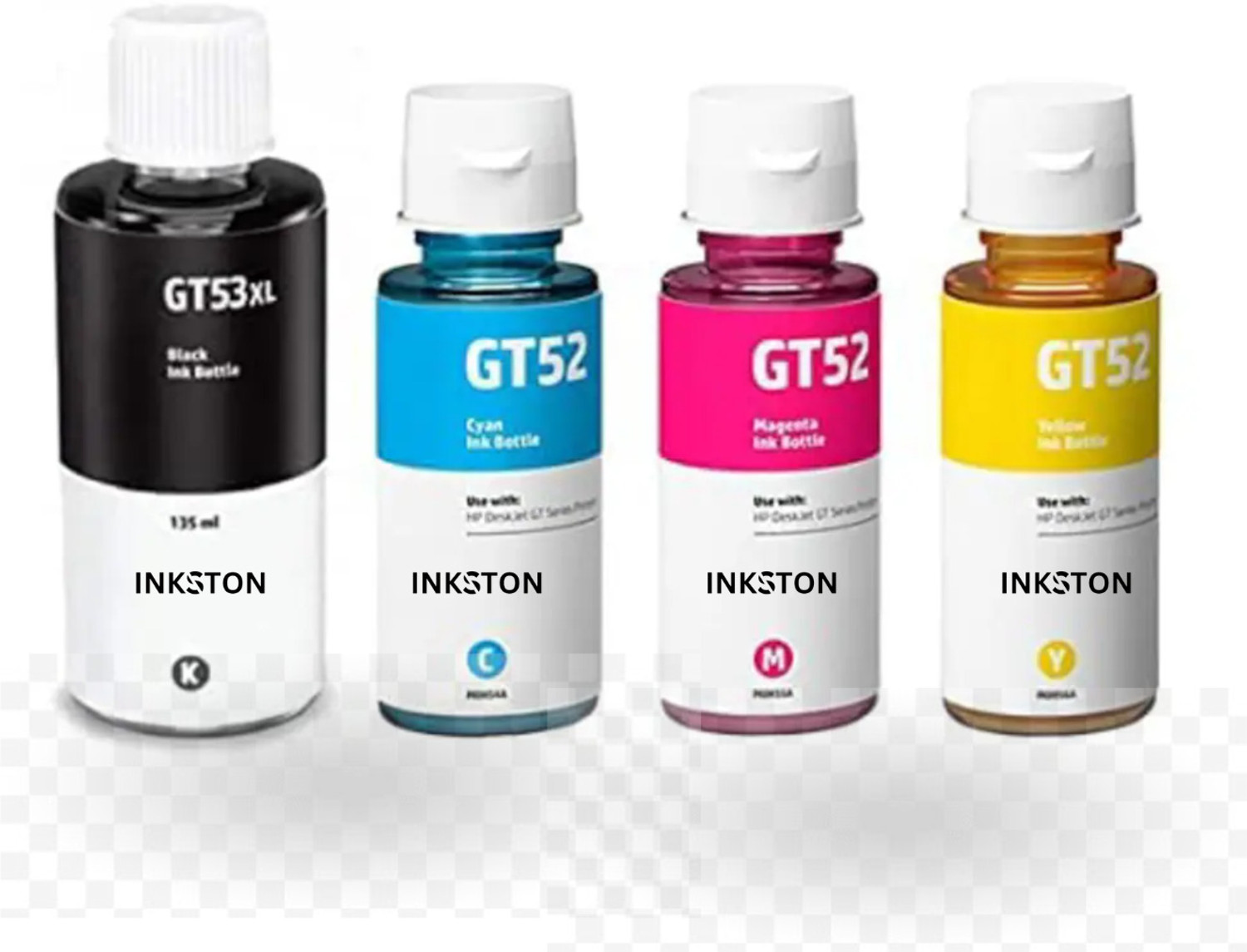 Image of Inkston GT51XL /53XL and GT 52 Refill Ink for H-P Inktank + Smart Tank Printer Black + Tri Color Combo Pack Ink Bottle