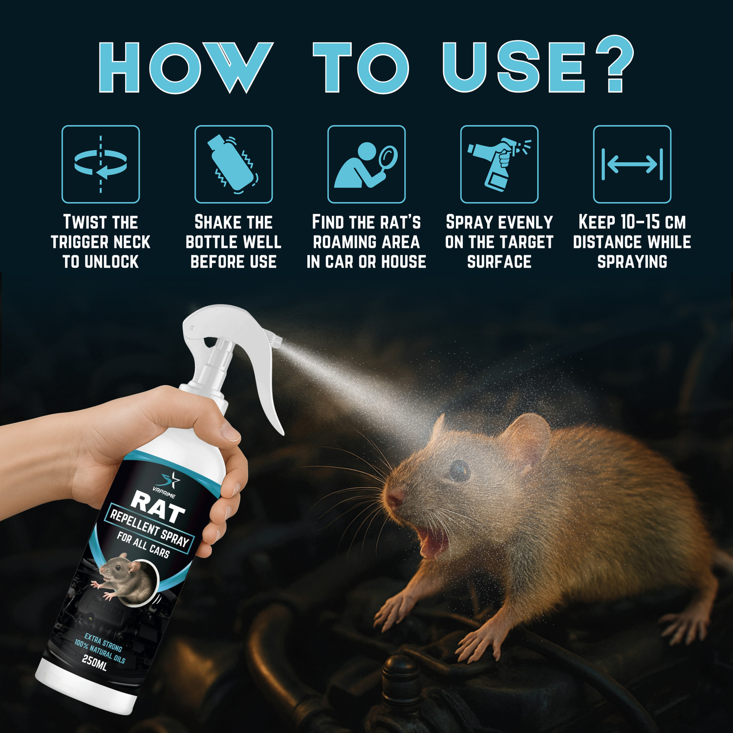 Image of VRPRIME Car Rat Repellent Spray | Herbal Rodent Protection for Car Engine(Pack of 2)