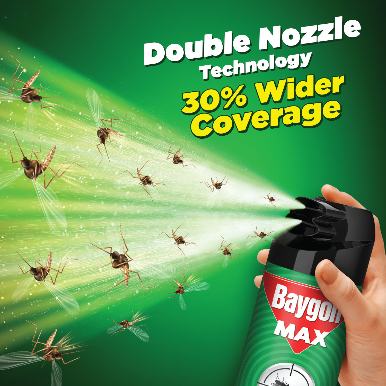Image of Baygon Max Mosquito & Fly Killer Spray, Lime, Kills Dengue Malaria Mosquitoes Instantly