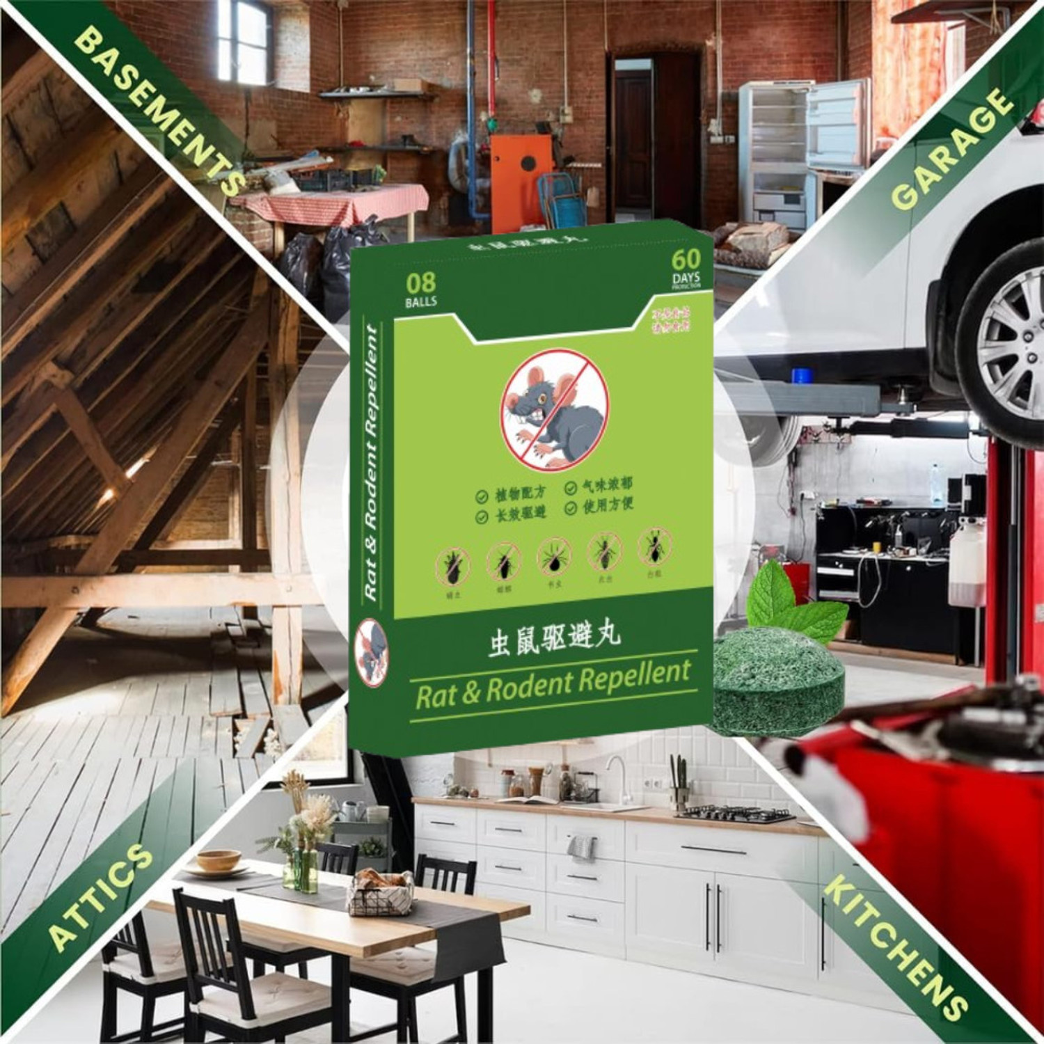 Image of DENFY Rat Rodent Repellent CAT No Entry Rat Repellent Anti Rat Green Tablet Electric Insect Killer Indoor, Outdoor