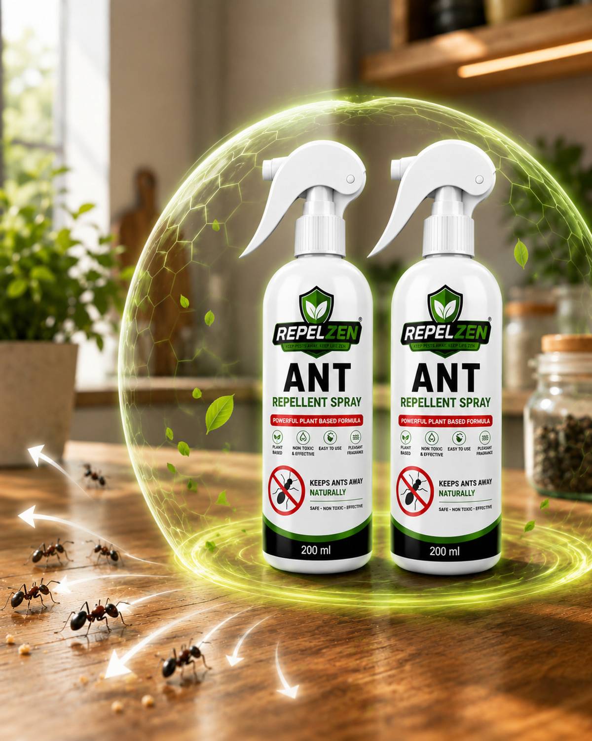REPELZEN Powerful Ant Repellent Spray, Home & Kitchen Ant Control, 2 × 200 ML