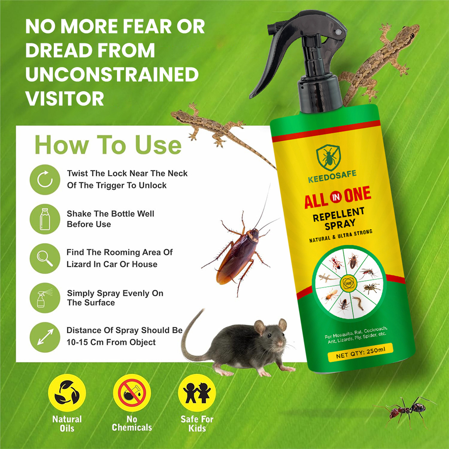 Image of KEEDOSAFE Herbal All-in-One Pest Repellent Spray, Protects from Lizard Cockroach Rat Ant