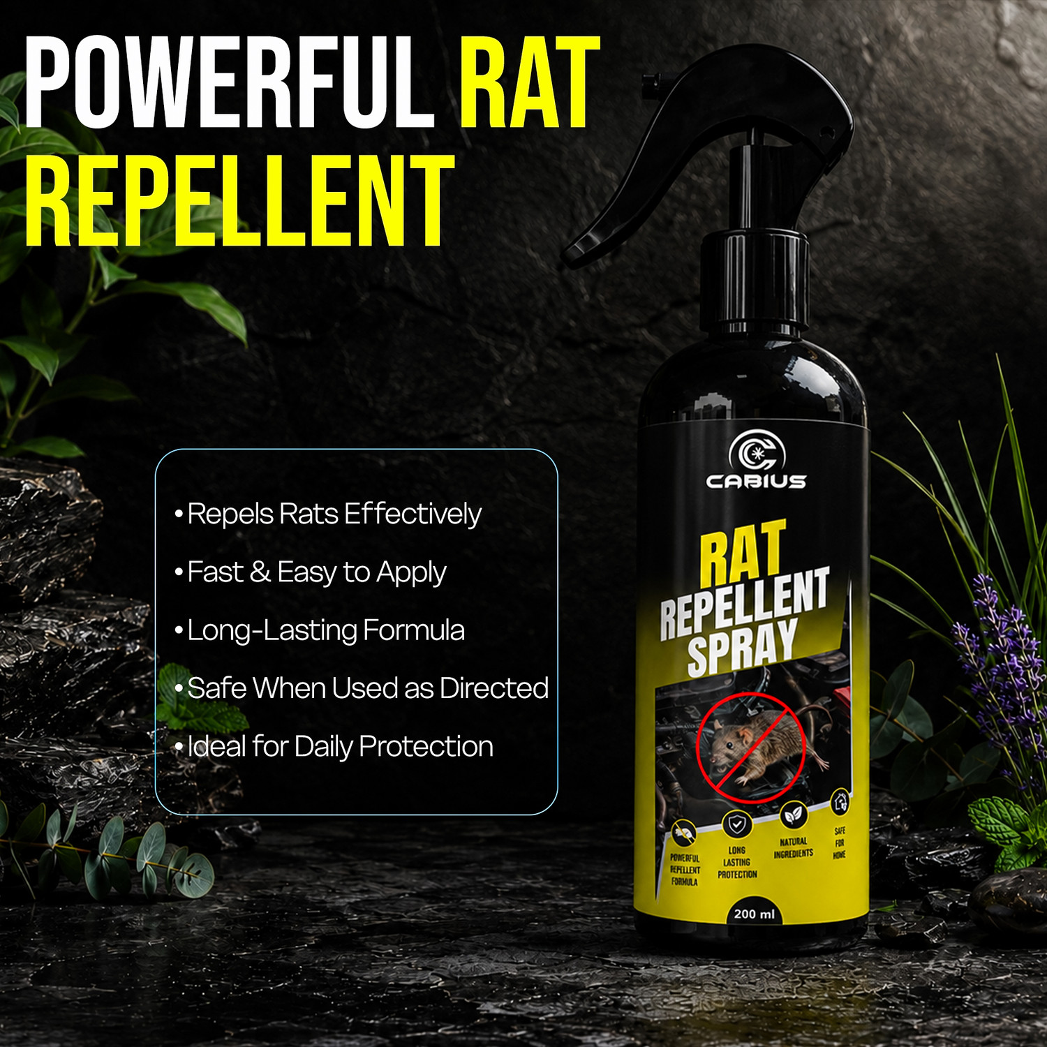 Image of CABIUS Natural Rat Repellent Spray for Cars | Rodent Protection for Engine Wires