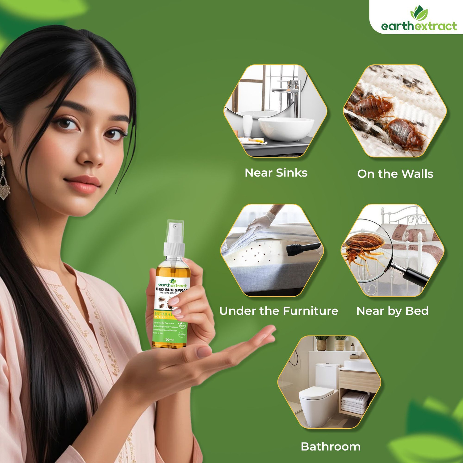 Image of Earth extracts Bed Bug Repellent Spray For Home, Natural, Non-Toxic, 100% Herbal & Effective